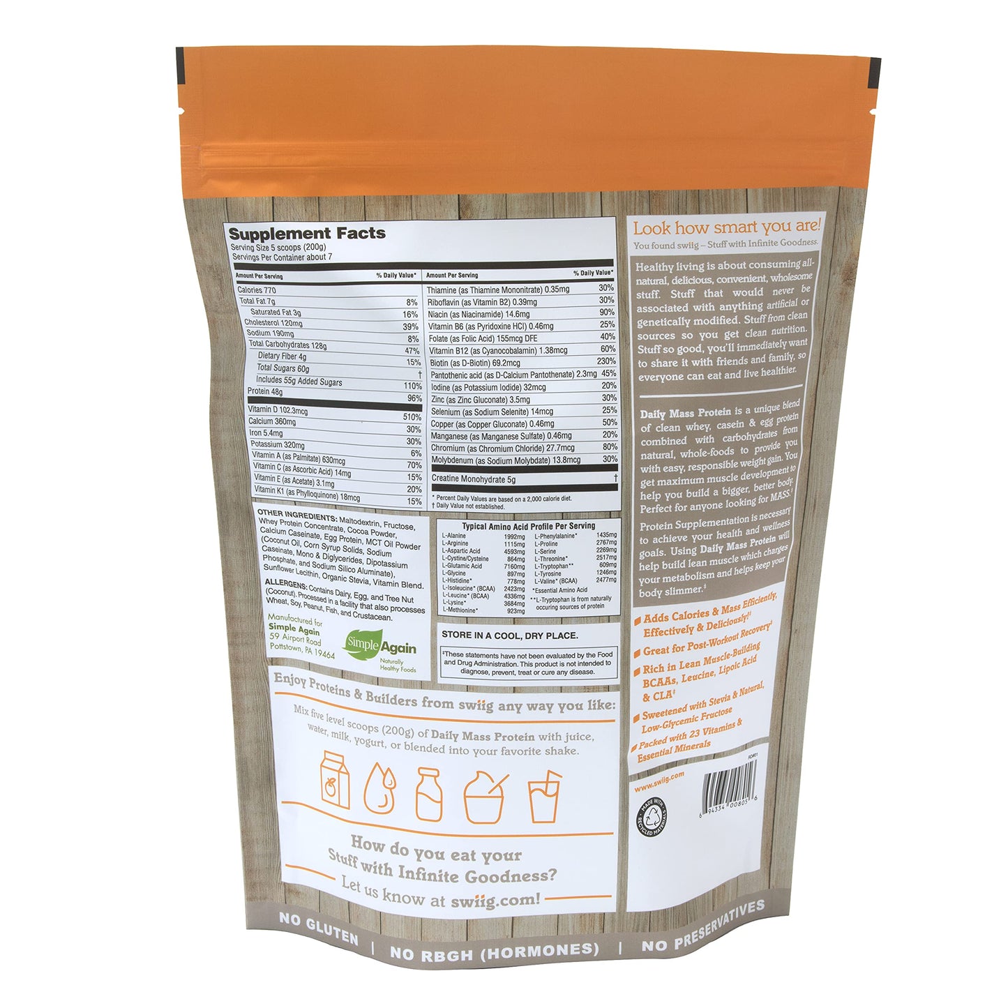 swiig Mass Builder Protein Powder, Chocolate 52.8