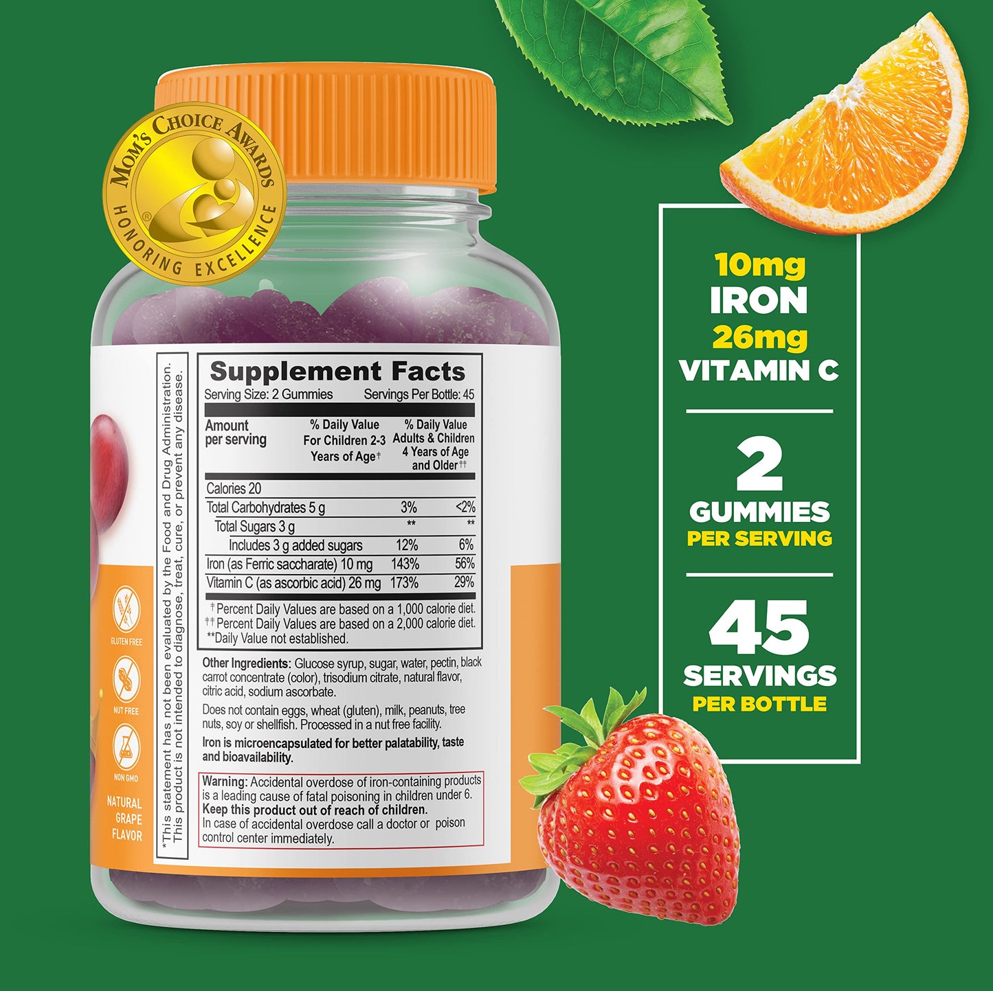 Lifeable Magnesium Kids + Iron & Vitamin C Kids Gummies, 180 Gummies