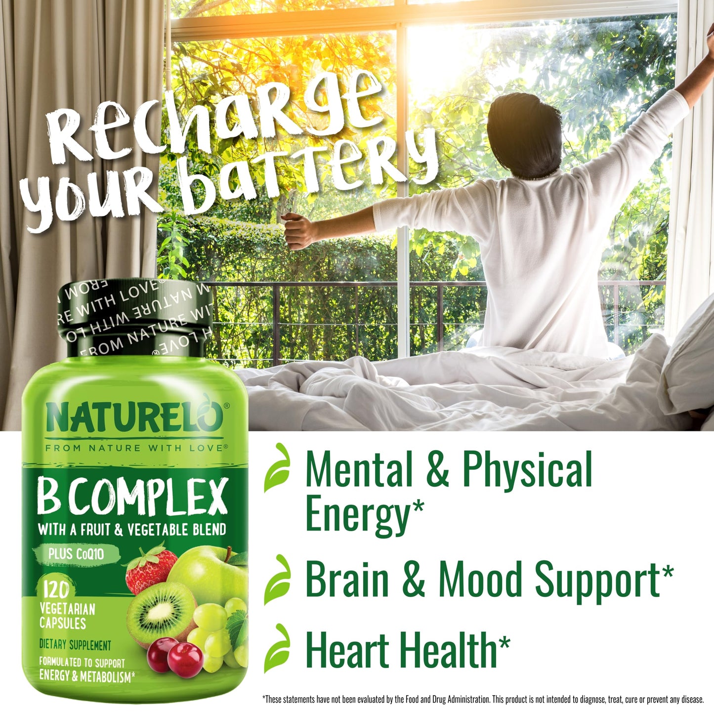 Naturelo Vitamin B Complex with Fruit & Vegetable Blend and Magnesium Glycinate Chelate Complex - 240 Capsules Bundle