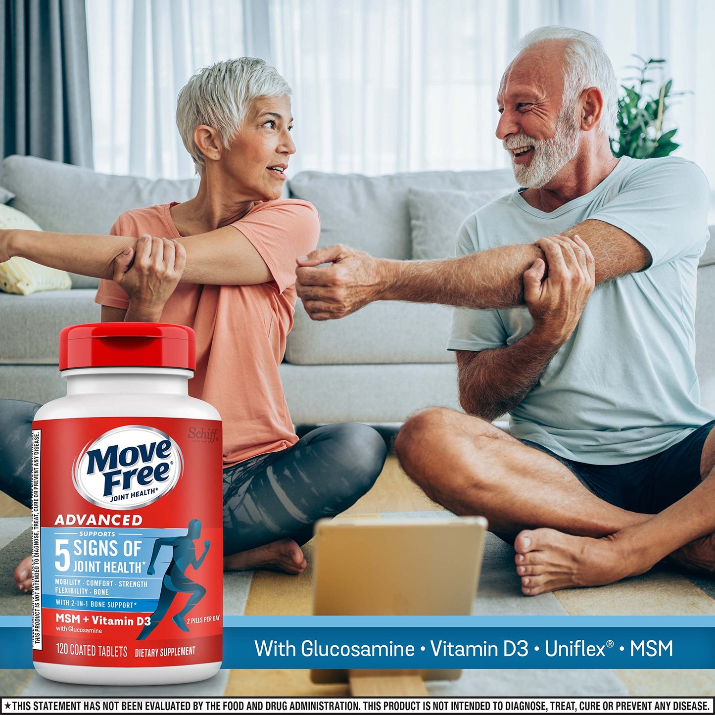 Move Free Advanced Glucosamine Chondroitin MSM + Vitamin D3 Joint Support Supplement, Tablet, 360 Tablets