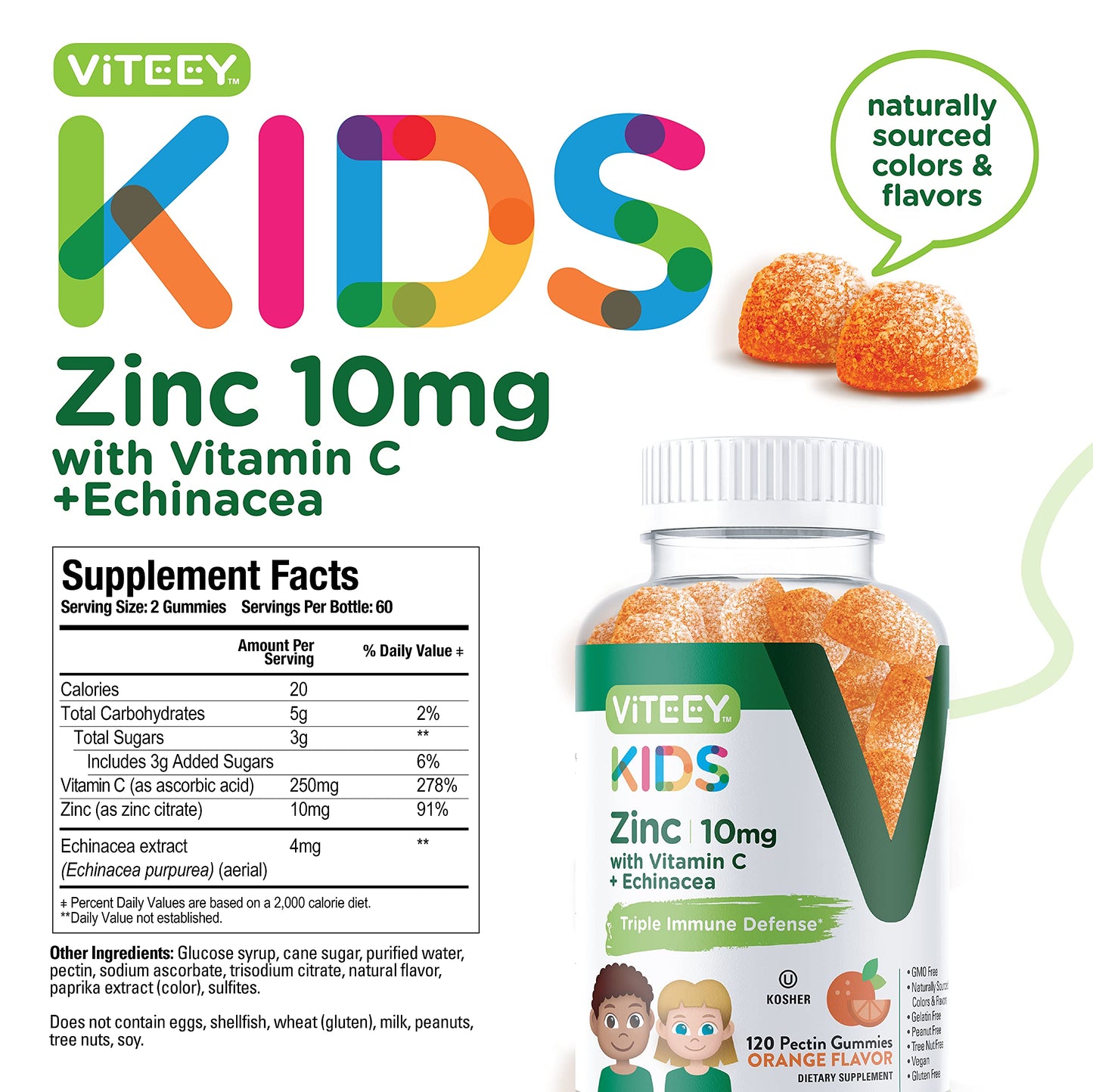 Viteey Zinc for Kids 10mg with Vitamin C & Echinacea 120 Gummies