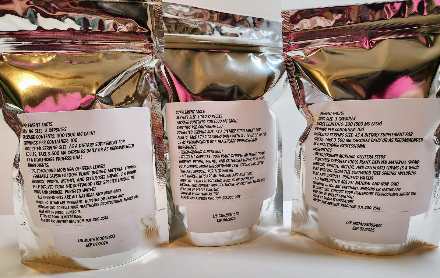 Paisley Farm and Crafts Ginger Root, Moringa Leaf and Seed Capsule and Powder, 900