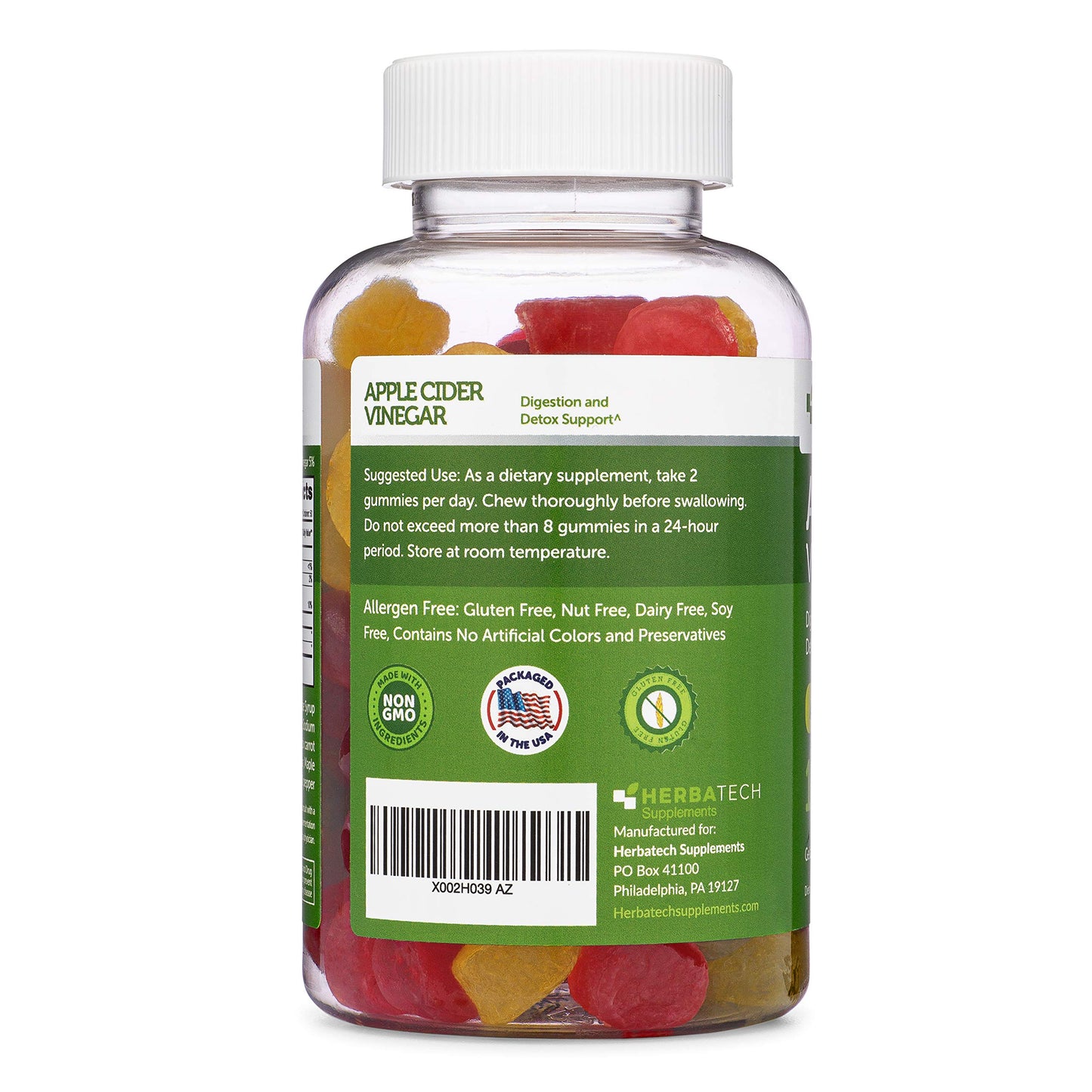 Herbatech Supplements Apple Cider Vinegar Gummies with Mother, 100 Gummies