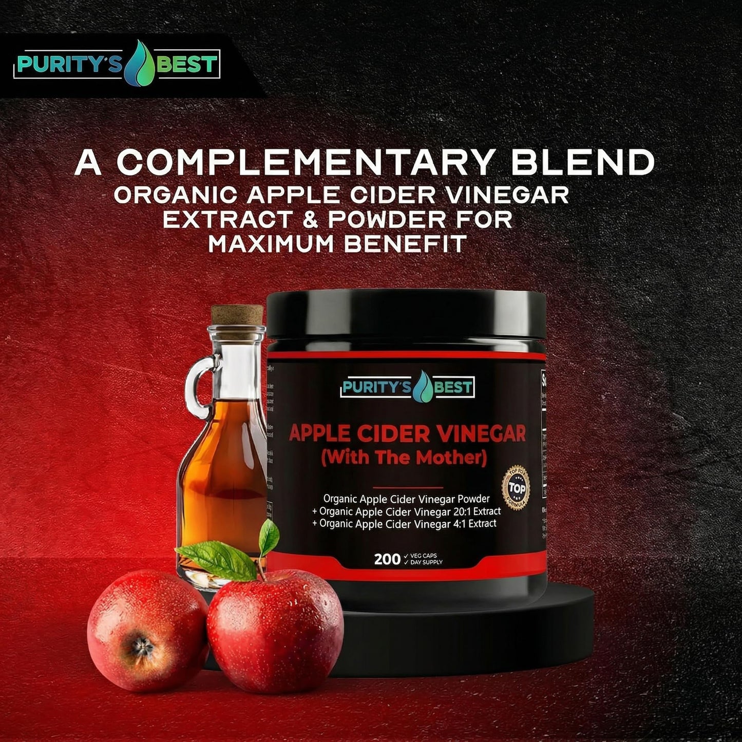 Purity`s Best Apple Cider Vinegar with The Mother 300 mg per serving, 200 Capsules