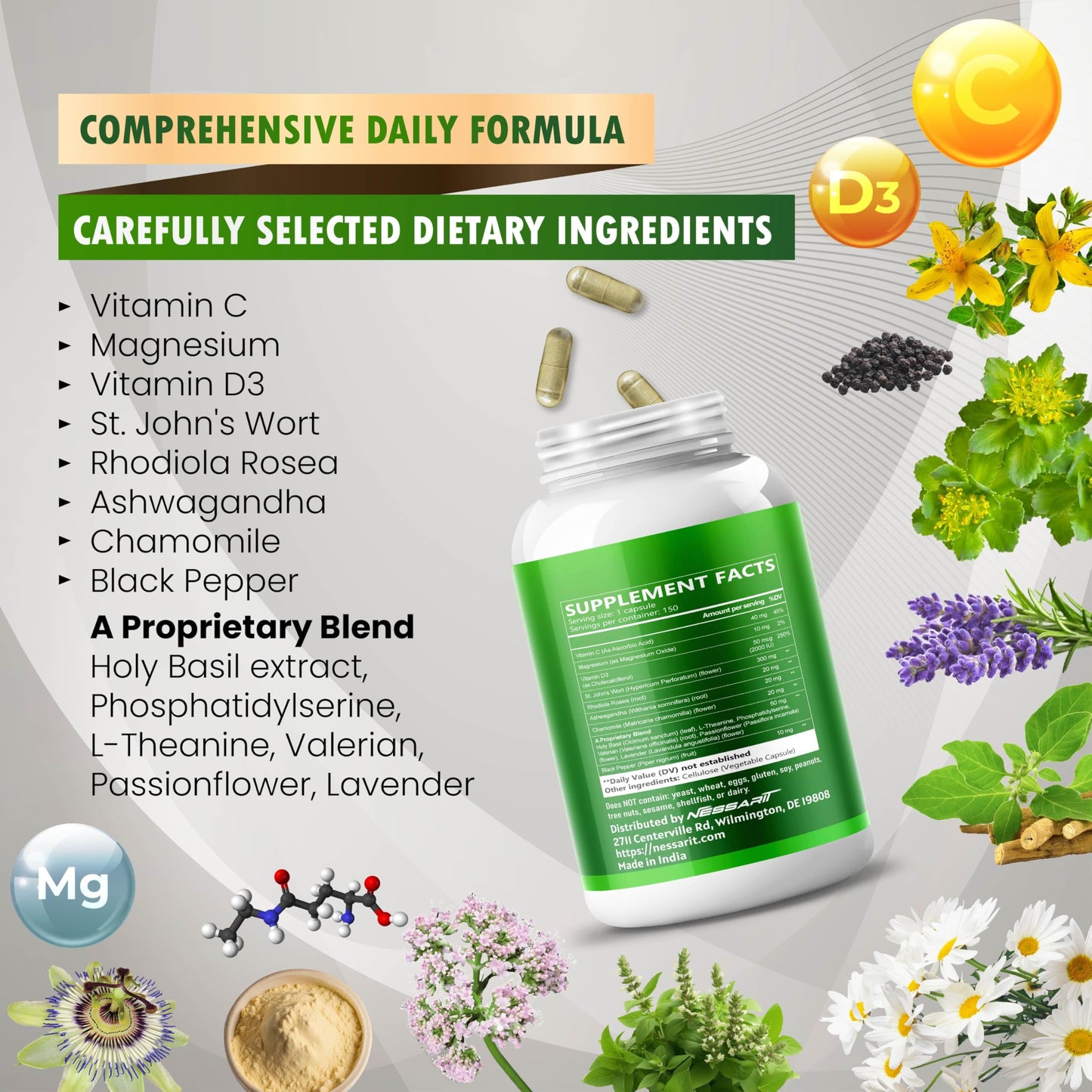 NESSARIT St. John's Wort 14-in-1 Natural Blend Capsule, 150 Count