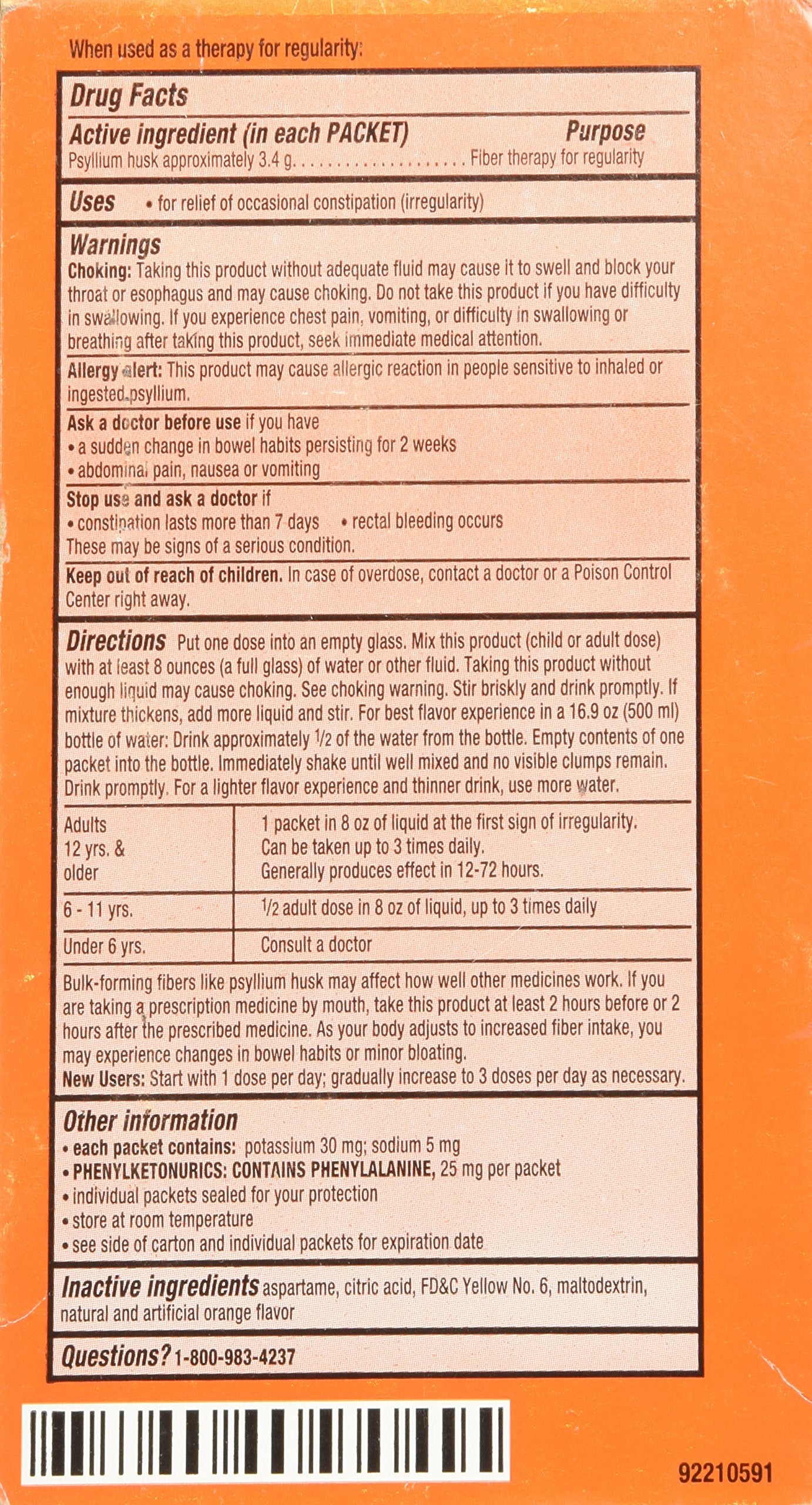 Metamucil Fiber Singles Smooth Texture Sugar Free Orange Powder 6.2