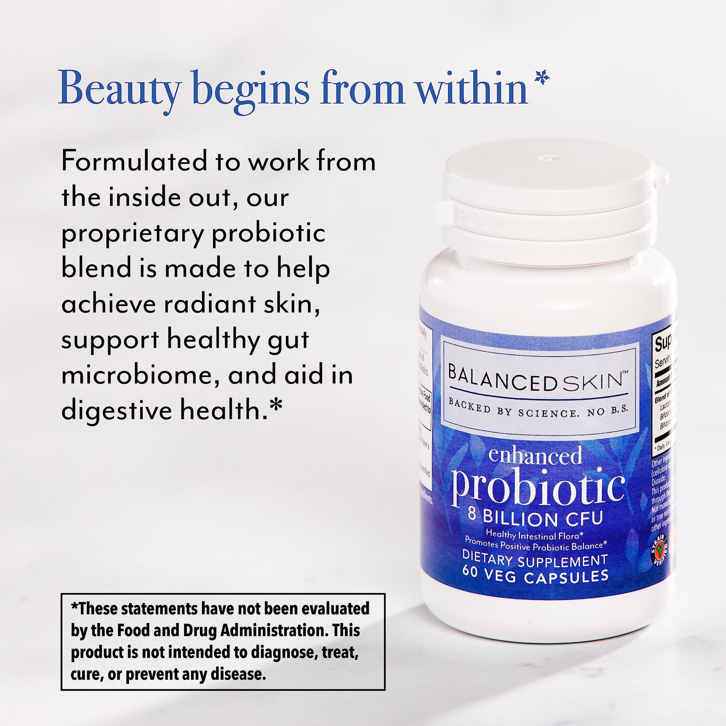 Balanced Skin Enhanced Probiotic - 8 Billion CFU Daily Gut & Skin Support with 3 Targeted Strains, Capsule, 60 Count