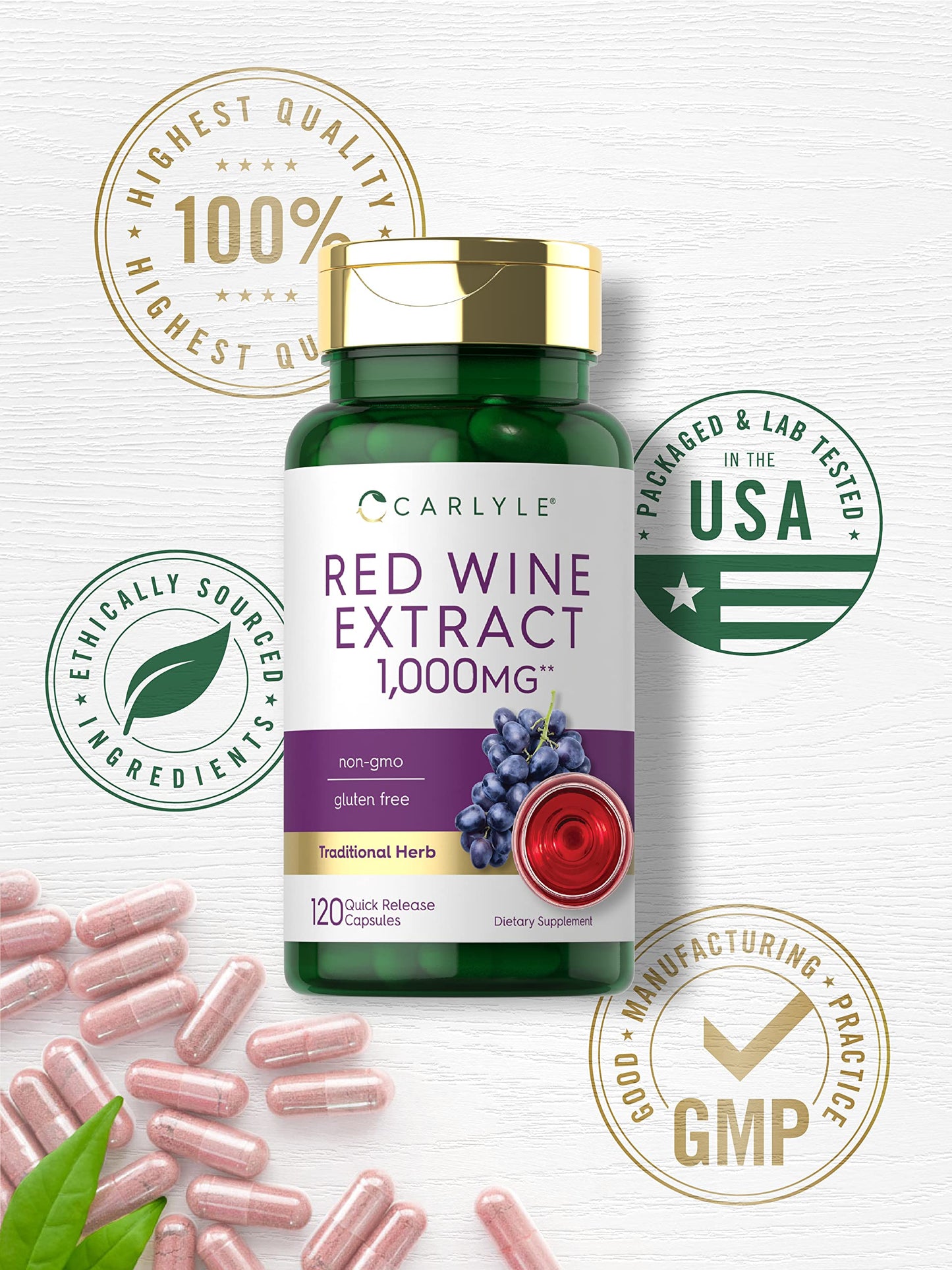 Carlyle Red Wine Extract Capsules 120 Count