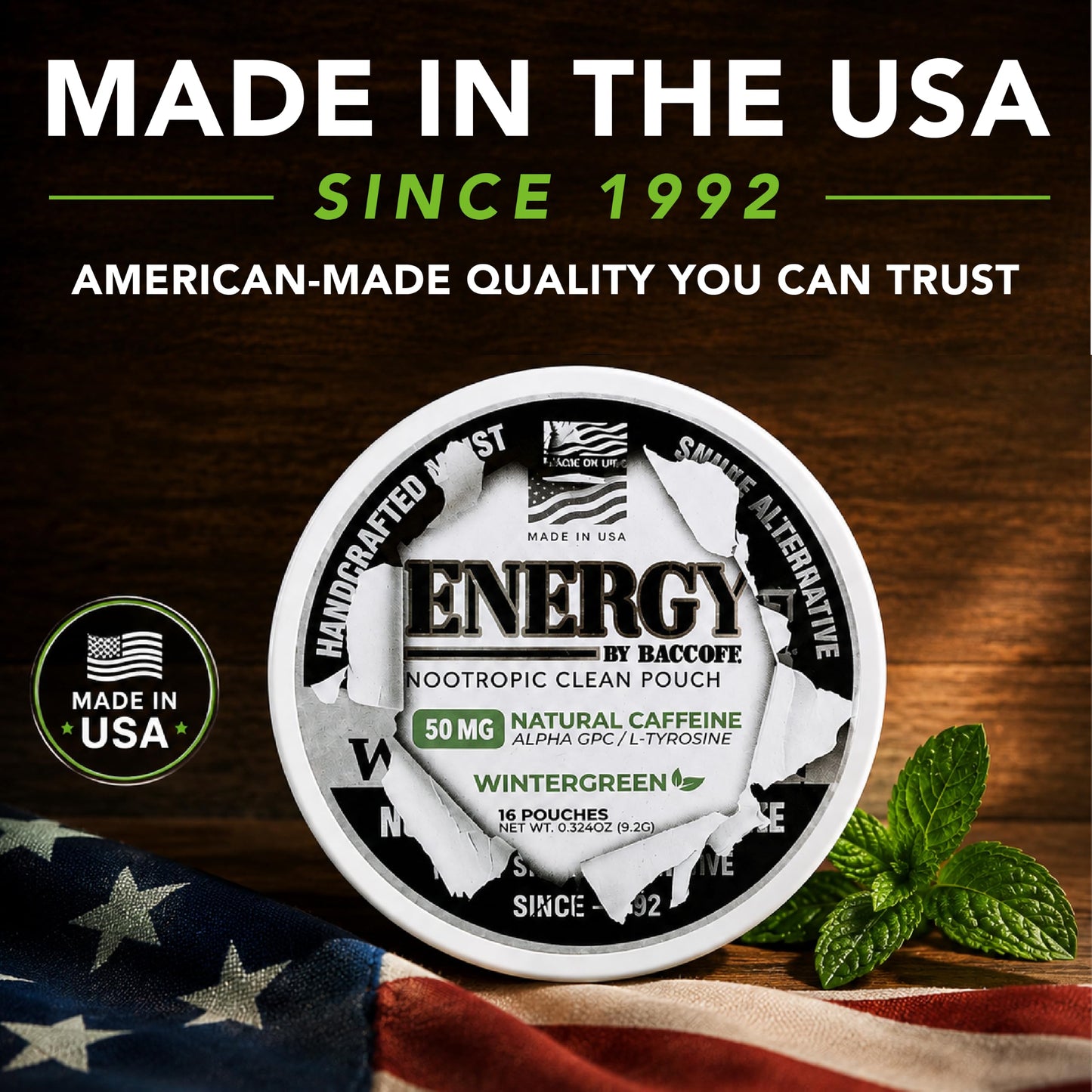 BACC OFF Energy Wintergreen Nootropic Capsules, 80 Count