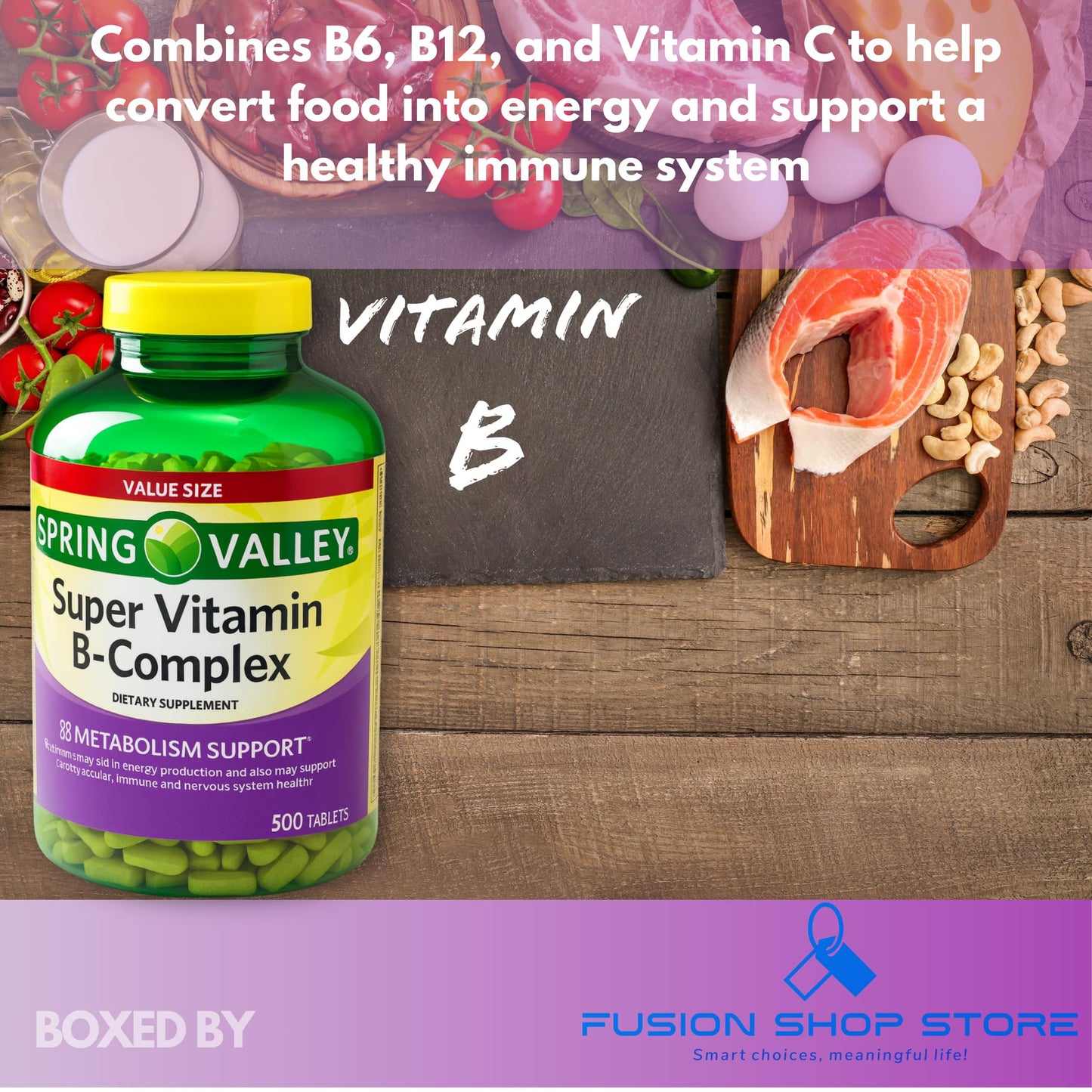 FUSION SHOP STORE Super Vitamin B Complex with B6 B12 C Tablets, 500 Count
