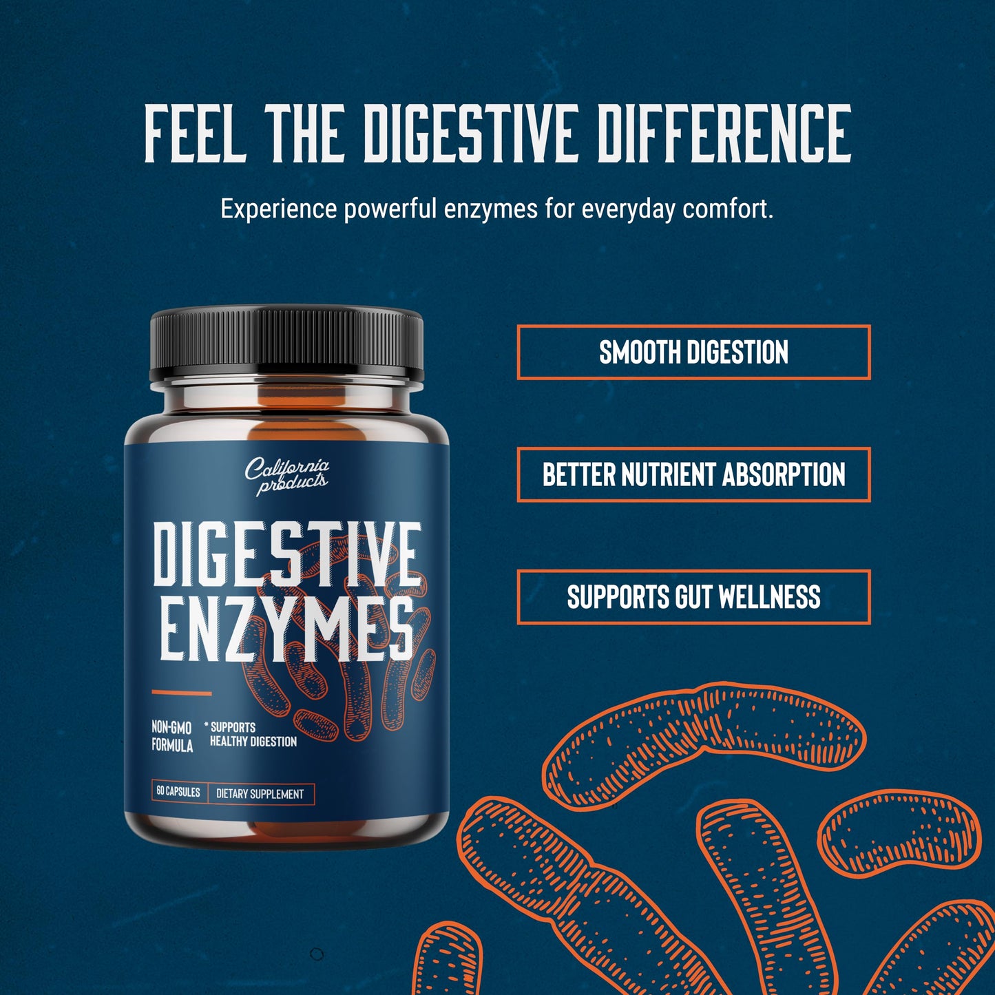 California Products Pure Digestive Enzyme with Lipase Amylase Protease 60 Capsules