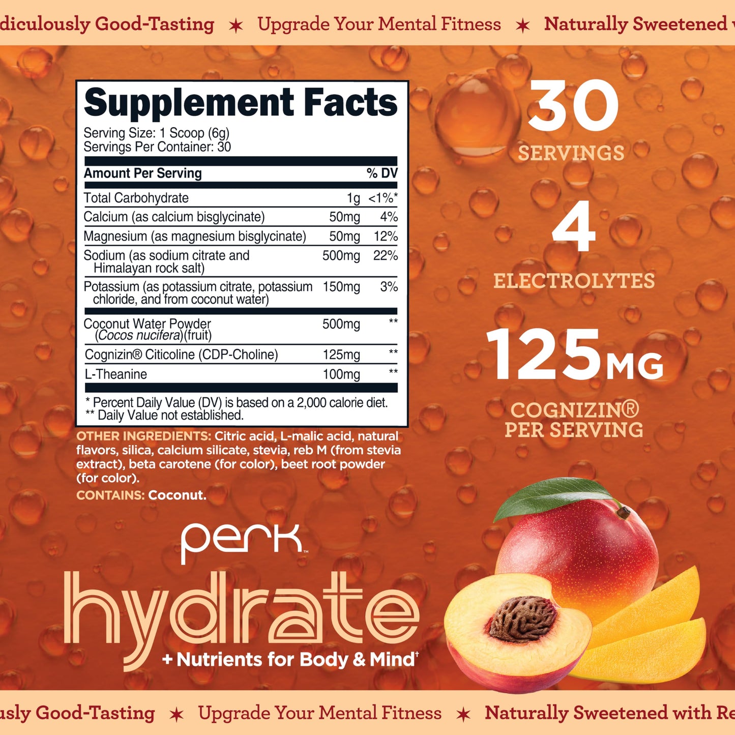 Perk Hydrate Electrolyte Powder (Peach Mango) 6.7 Ounce