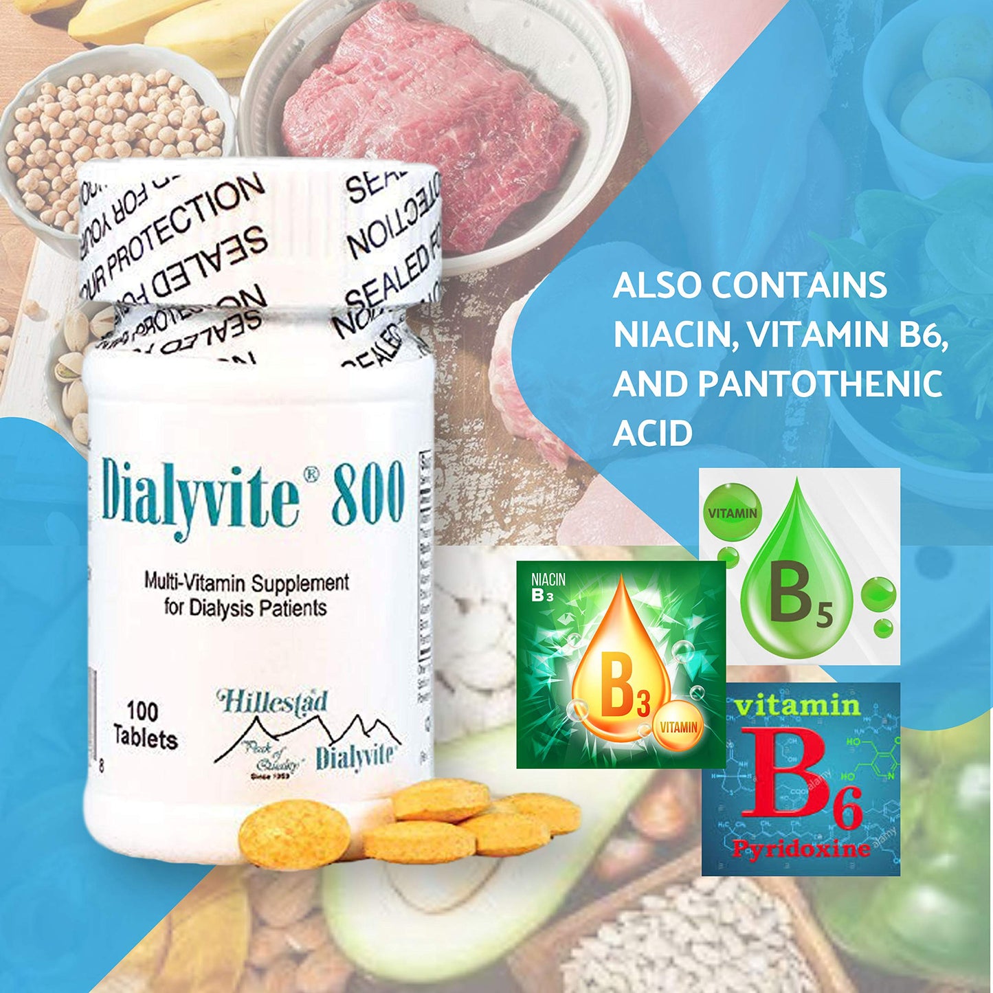 Dialyvite 800 Multi-Vitamin Supplement for Dialysis Patients, 100 Tablets