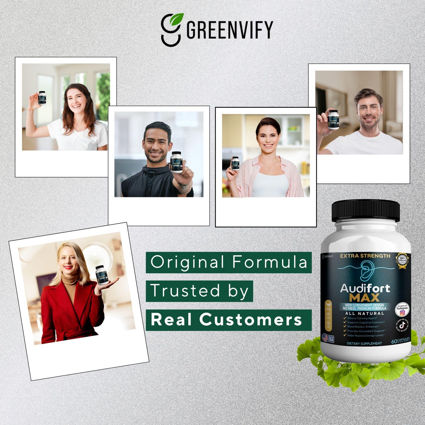 GREENVIFY Audifort MAX Dietary Supplement All Natural with Ginkgo and Red Asian Ginseng, 60 Capsules