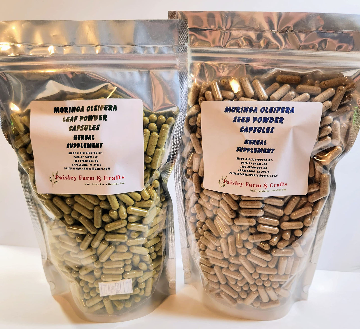 Paisley Farm and Crafts Moringa Leaf Powder Capsules & Moringa Seed Powder Capsules 1800 Count