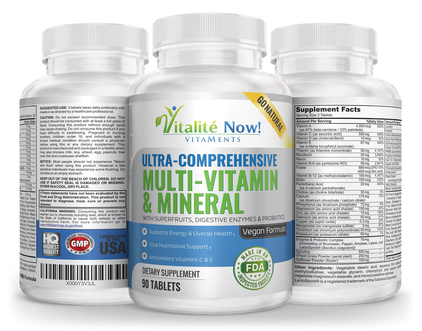 Vitalité Now! Vegan Whole Food Multivitamin & Mineral Tablet, 90 Tablets