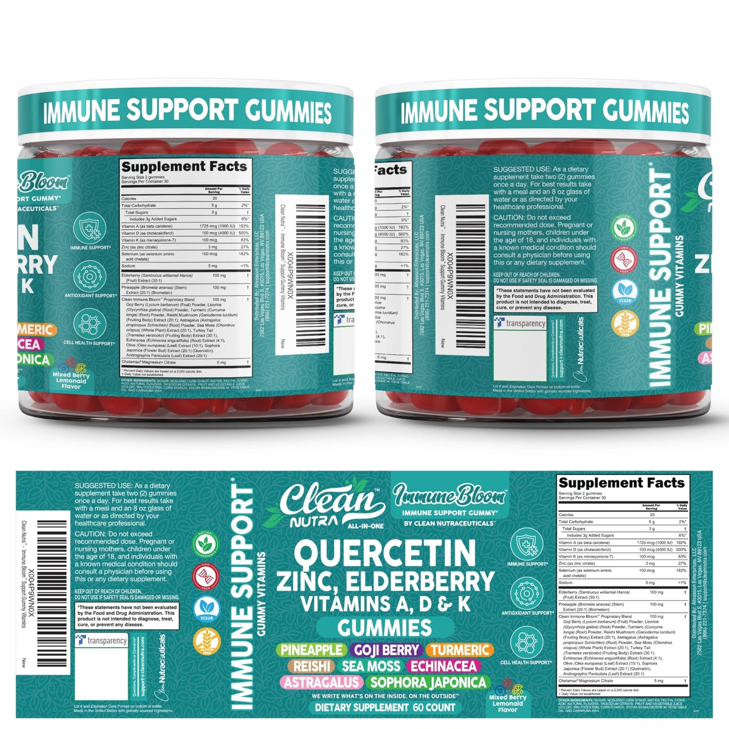 Clean Nutraceuticals Quercetin Elderberry Immune Support Gummies, 60 Count