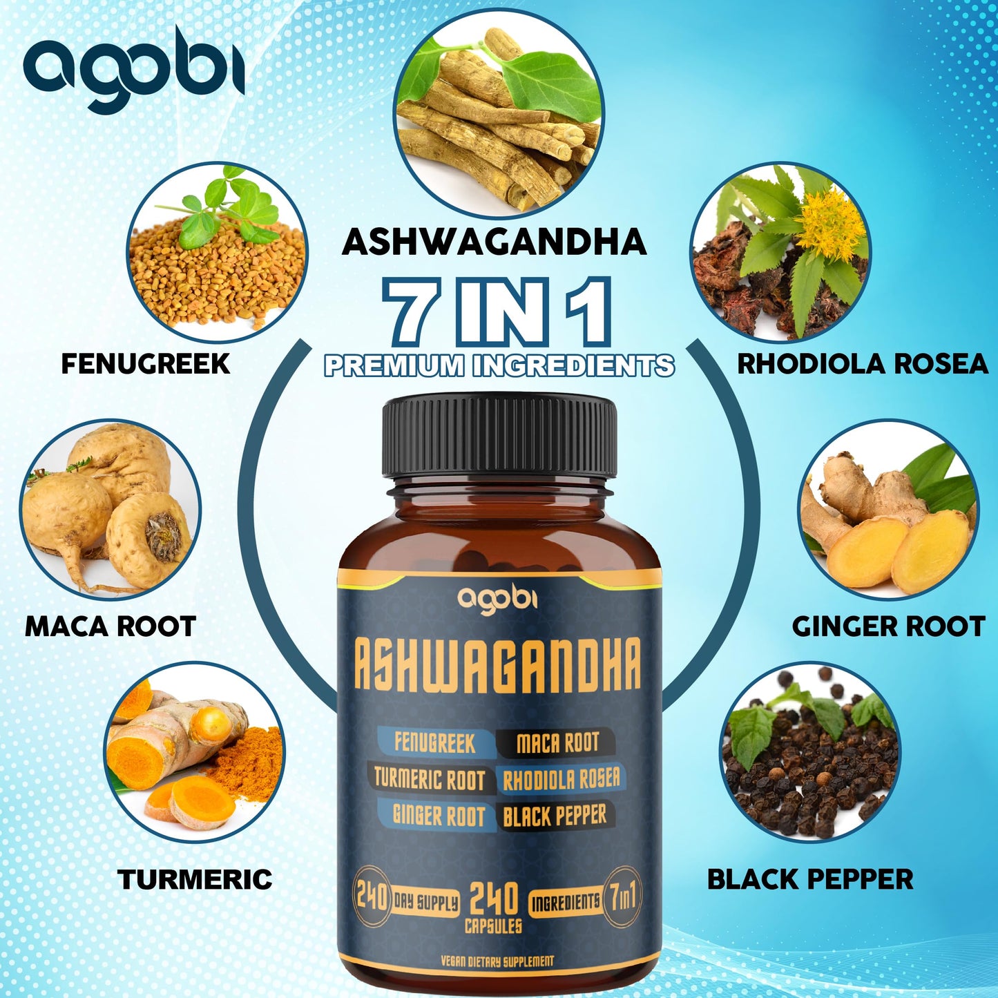 Agobi 7in1 Mood, Strength, Spirit and Energy Support Capsules, 240 Count