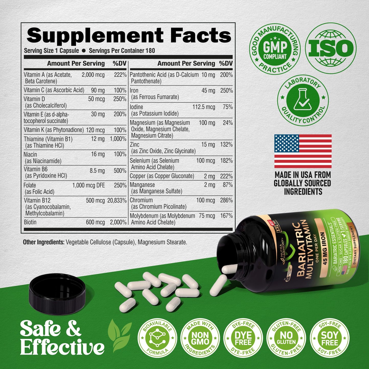 NUTRAHARMONY Bariatric Multivitamin Capsules 180 Count