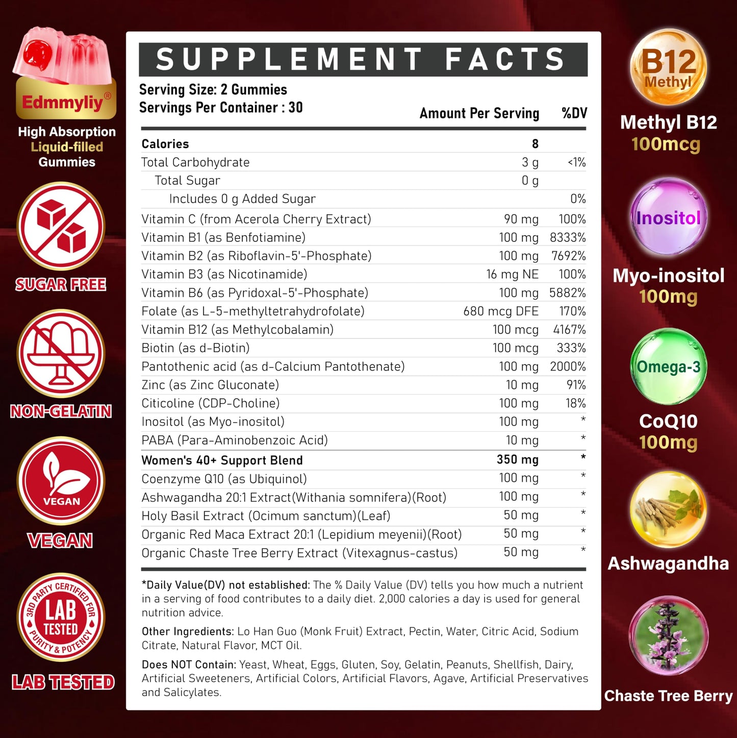 Edmmyliy Vitamin B Complex Gummies 60 Count