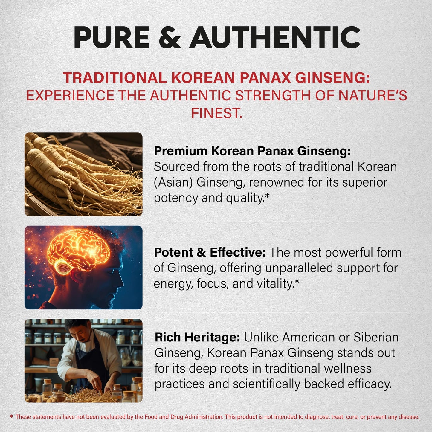 NUTRAHARMONY Panax Ginseng 1500 mg Red Korean Ginseng Supplement for Men Extra Strength 10:1 Extract Natural & Vegan Lab Tested 120 Capsules