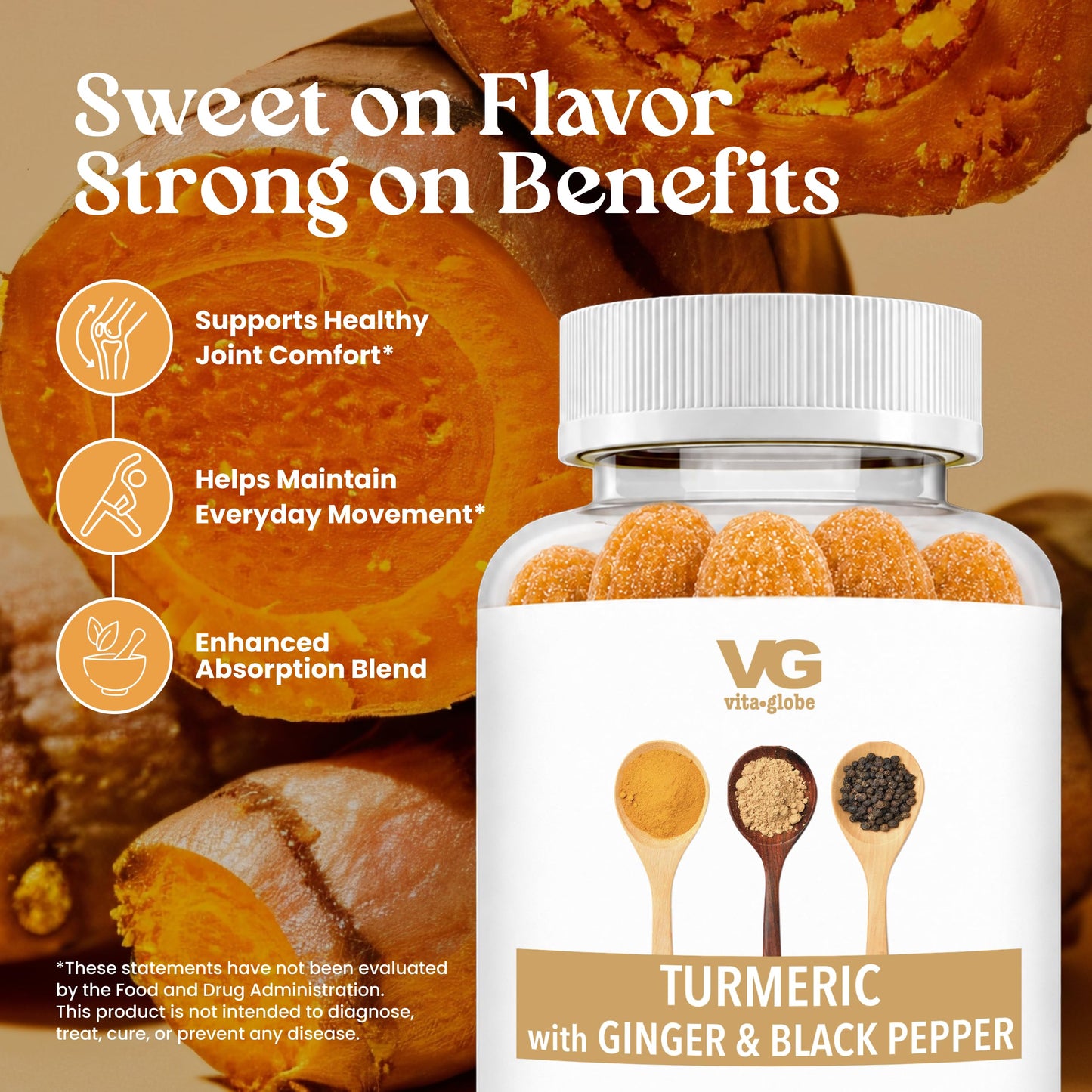 VITA GLOBE Turmeric Supplement Gummies 30 Count