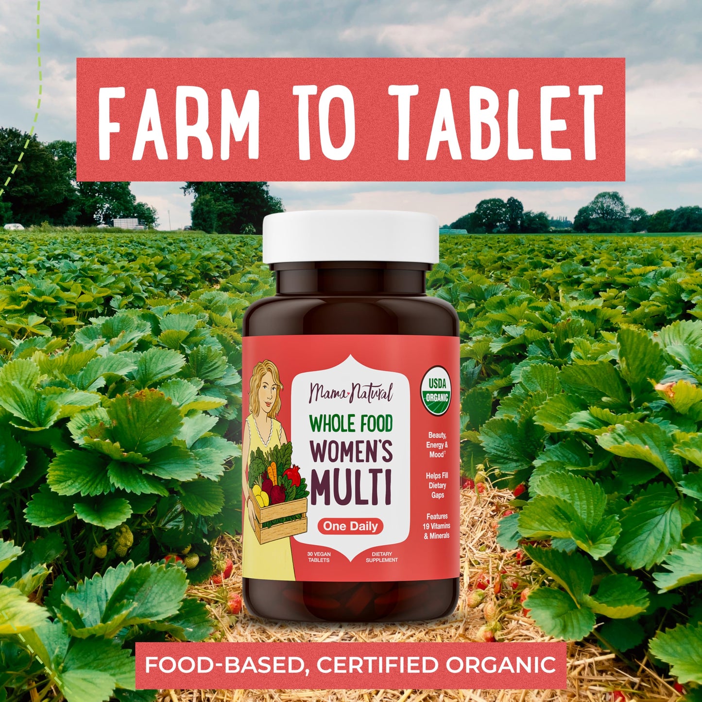 Mama Natural Organic Women's Multivitamin - Whole Food Based, 1 A Day Vegan Tablets, 30 Count