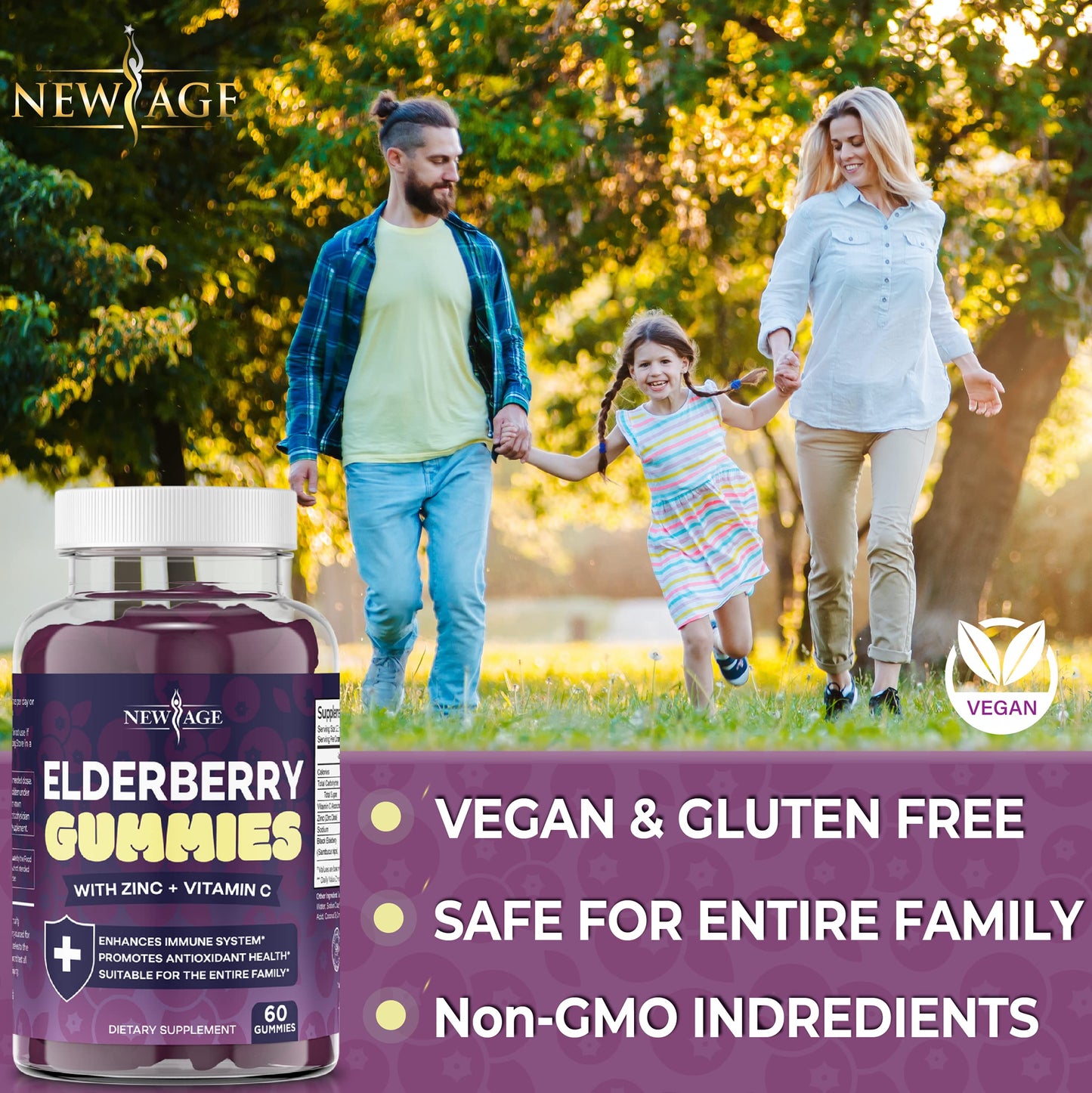 NEW AGE Premium Elderberry Gummies, 120 Gummies