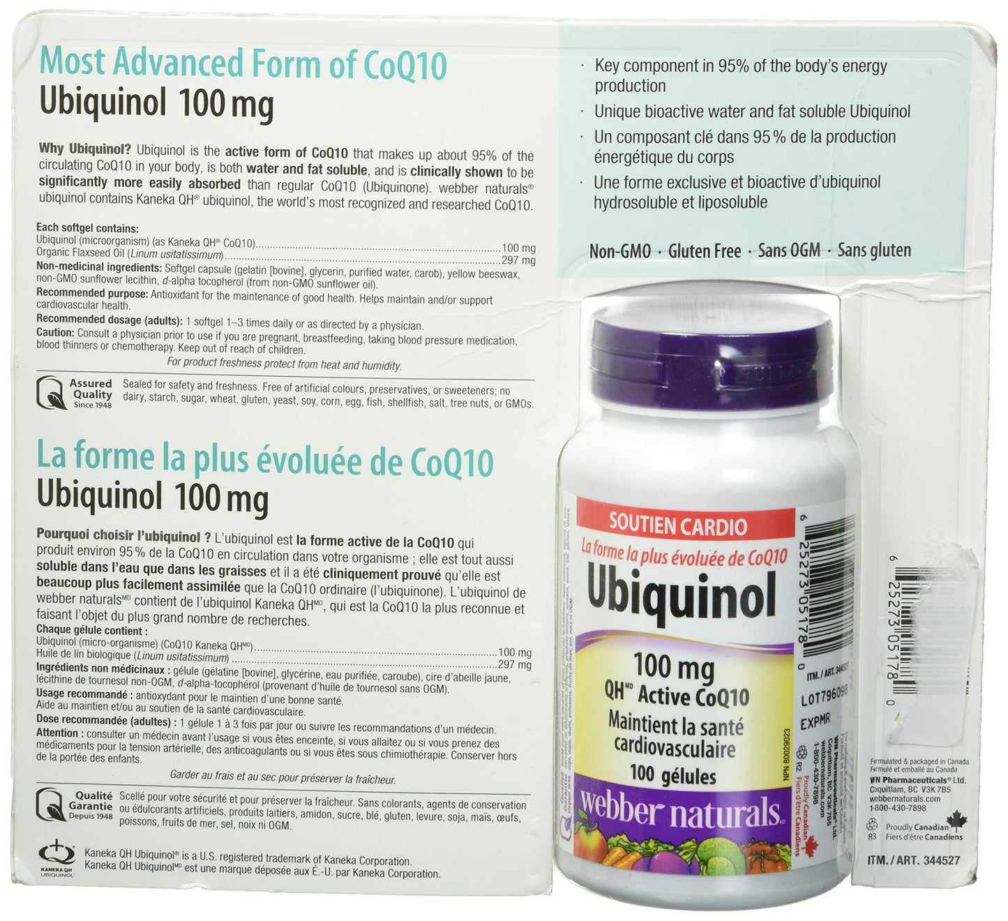 Webber Naturals Ubiquinol 100mg QH Active CoQ10 Softgels, 100 Count