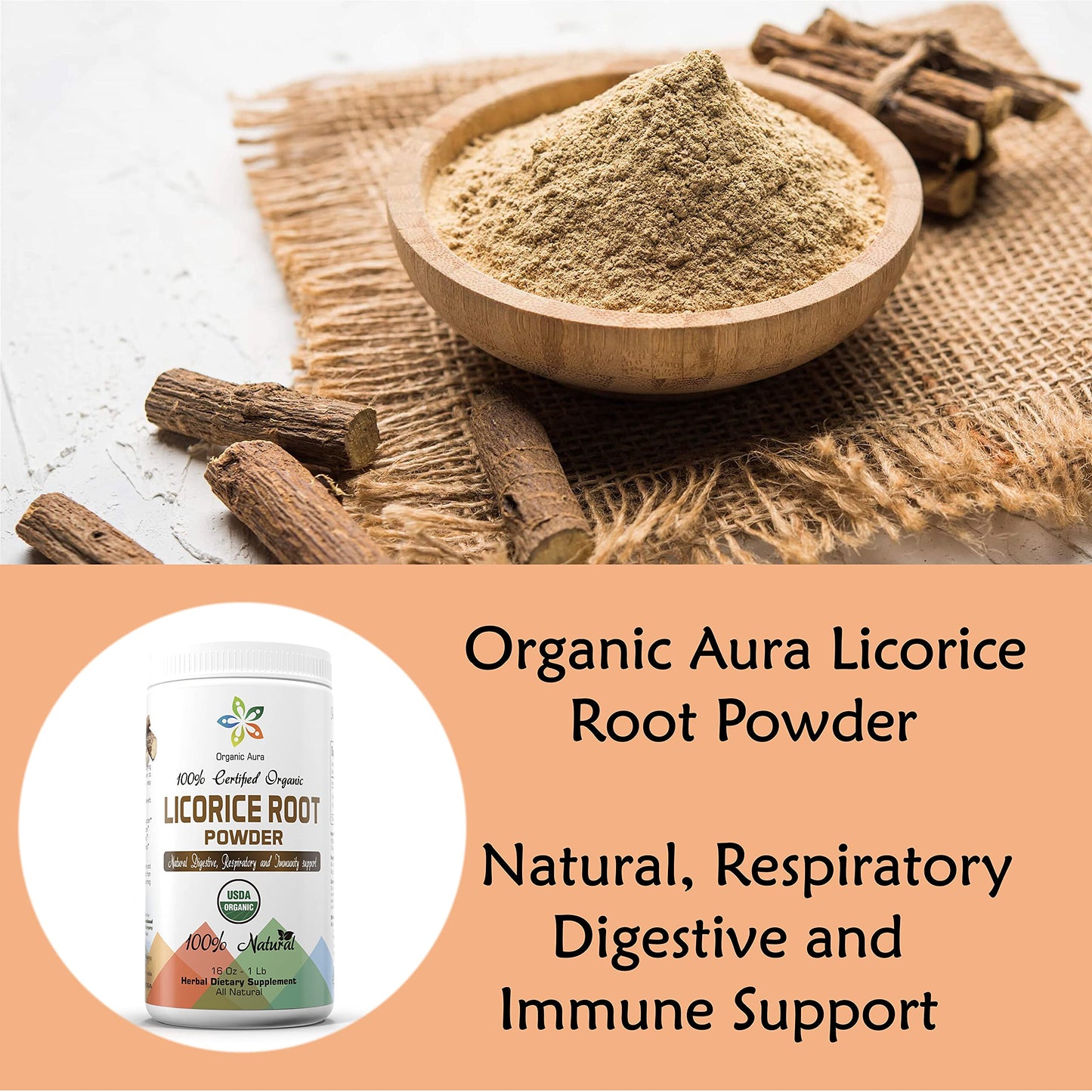 Organic Aura Licorice Root Powder Very Fine Powder, 16 oz
