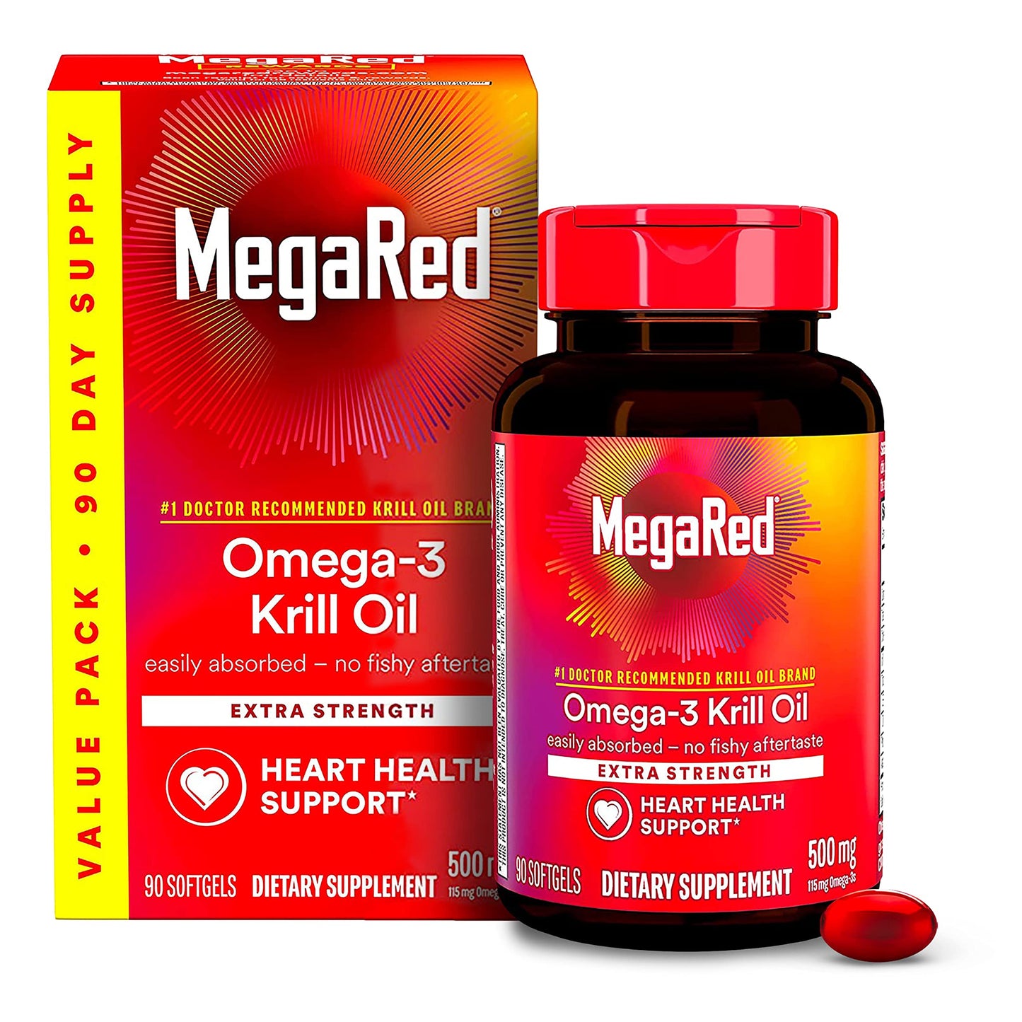 MegaRed Antarctic Krill Oil 500mg Omega-3 Fatty Acids Softgels, 90 Count
