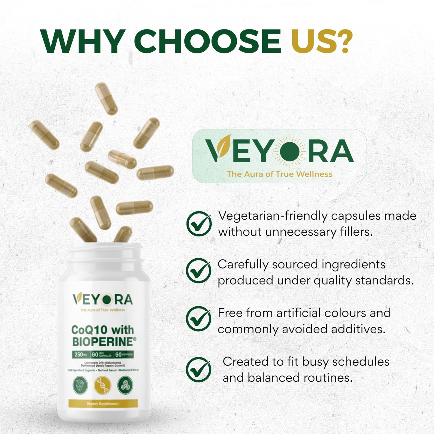 VEYORA CoQ10 with BioPerine 250 mg Capsules, 60 Vegan Capsules