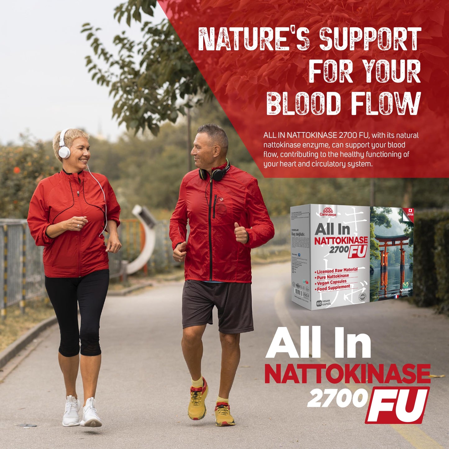 Camrusepa All in Nattokinase 2700 FU Enzyme Supplement for Circulation Support Capsule, 60 Count
