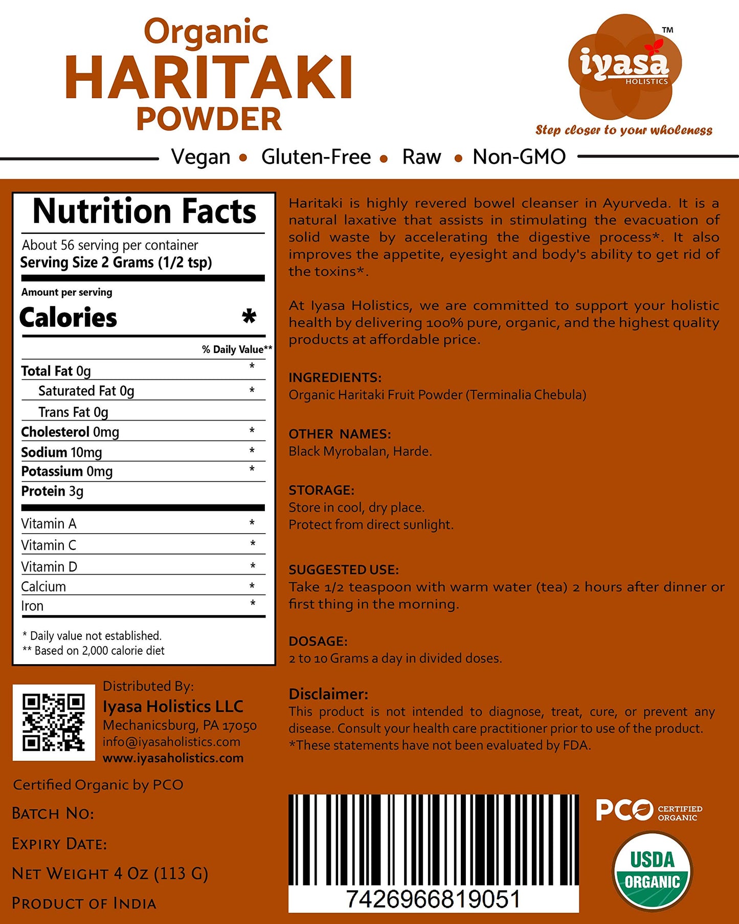 Iyasa Holistics Haritaki Powder 4 oz
