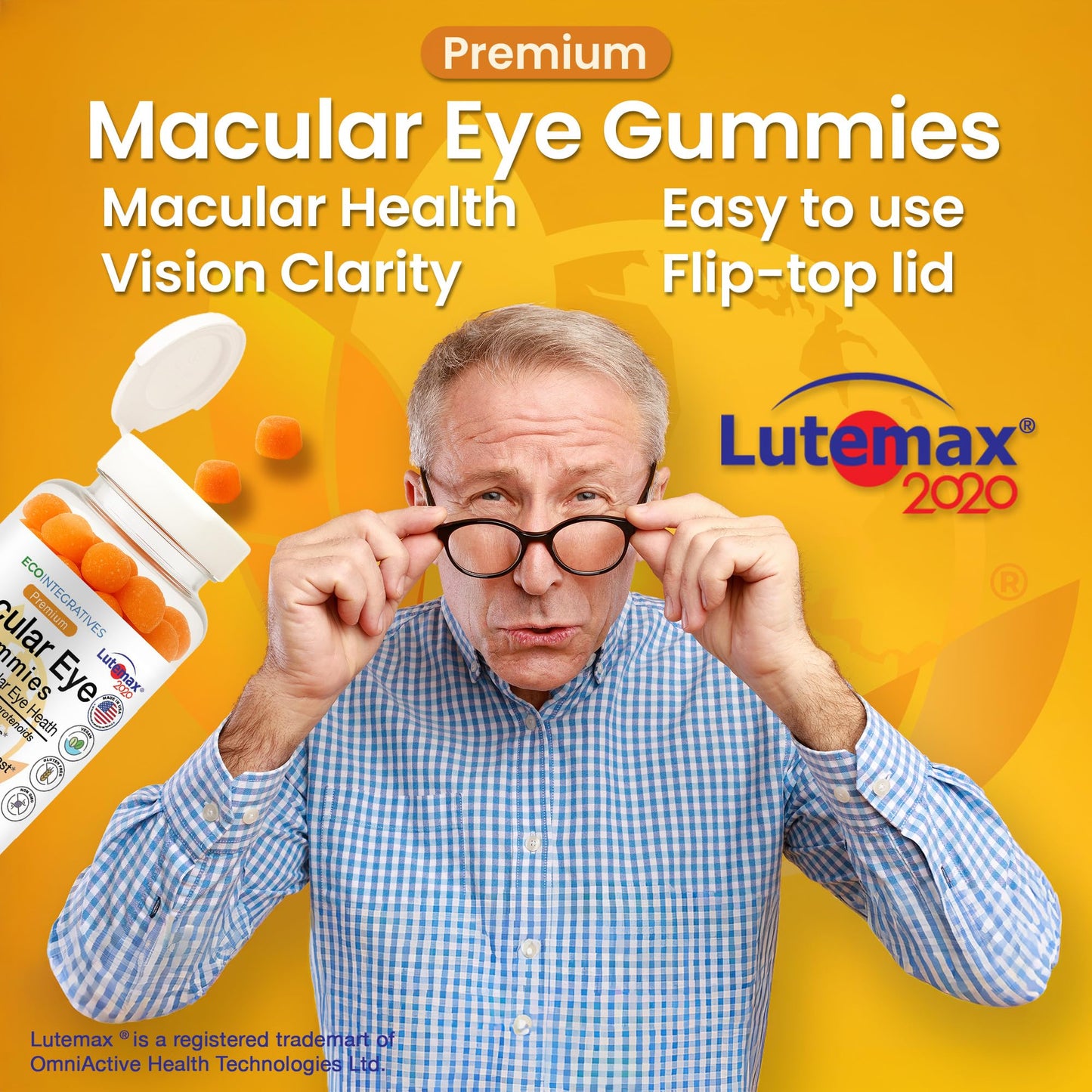 EcoIntegratives Premium Macular Eye Gummies with Lutemax 2020 – Lutein & Zeaxanthin Carotenoids for Eye Health, Blue Light & Vision Support, Real Mango Flavor, Easy Flip-Top Lid, 60 Gummies