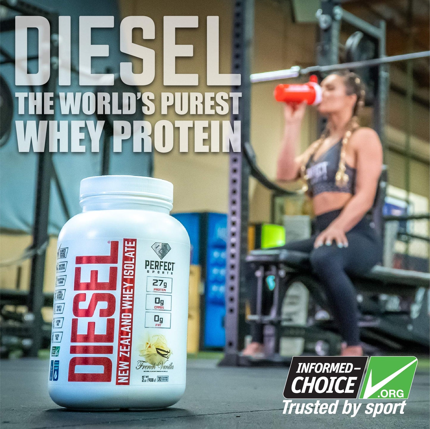 PERFECT SPORTS Diesel 100% New Zealand Whey Isolate Powder, Grass-Fed & Pasture Raised, Salted Caramel, 32 Servings