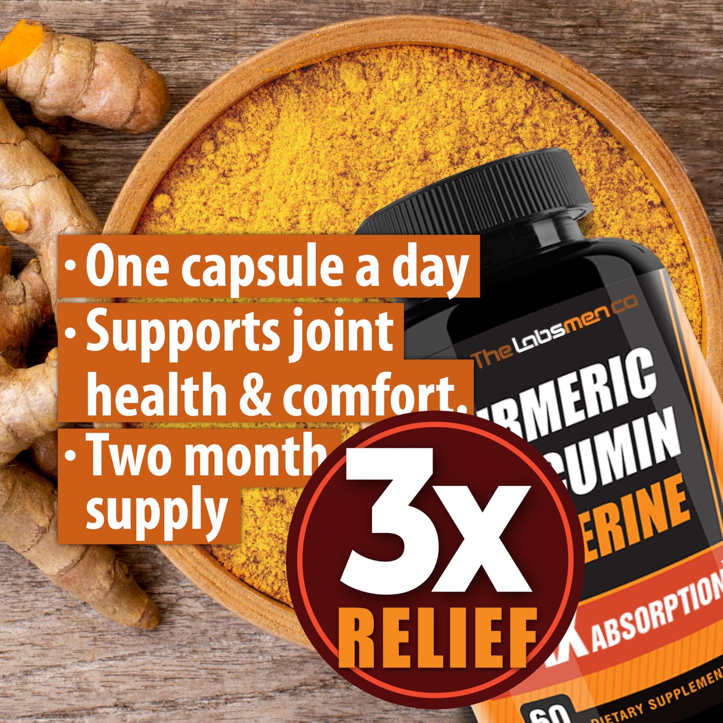 THELABSMENCO Just One Vegan Turmeric Curcumin Capsule 60 Count