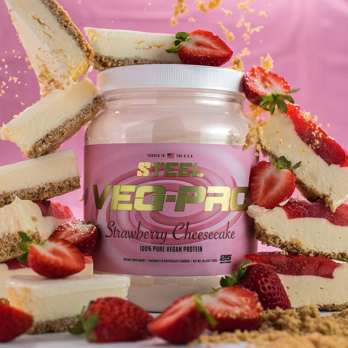 Steel Supplements Veg-PRO Vegan Protein Powder Strawberry Cheesecake, 26.4 oz