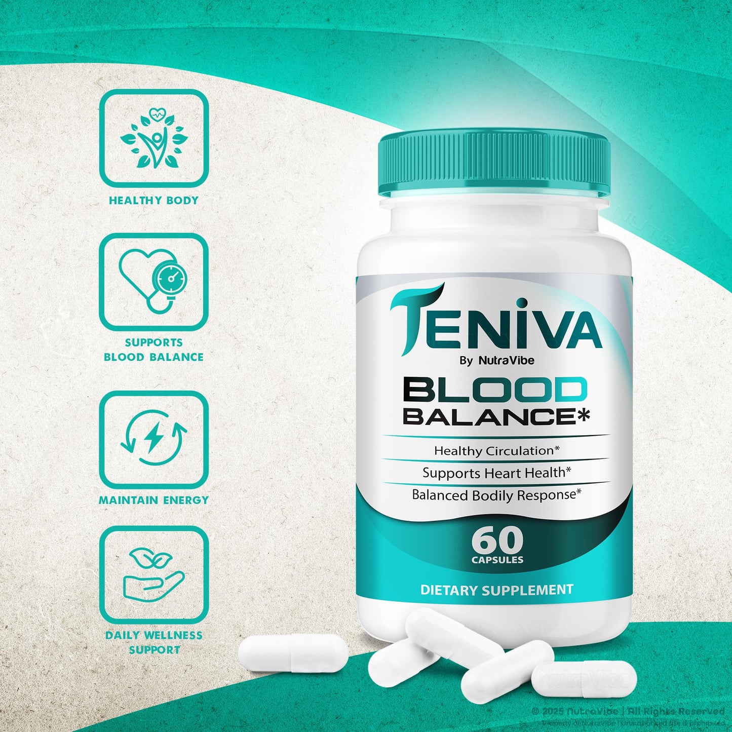 NutraVibe Teniva Blood Balance – Advanced Daily Support for Circulation, Energy & Balanced Levels, 180 Capsules
