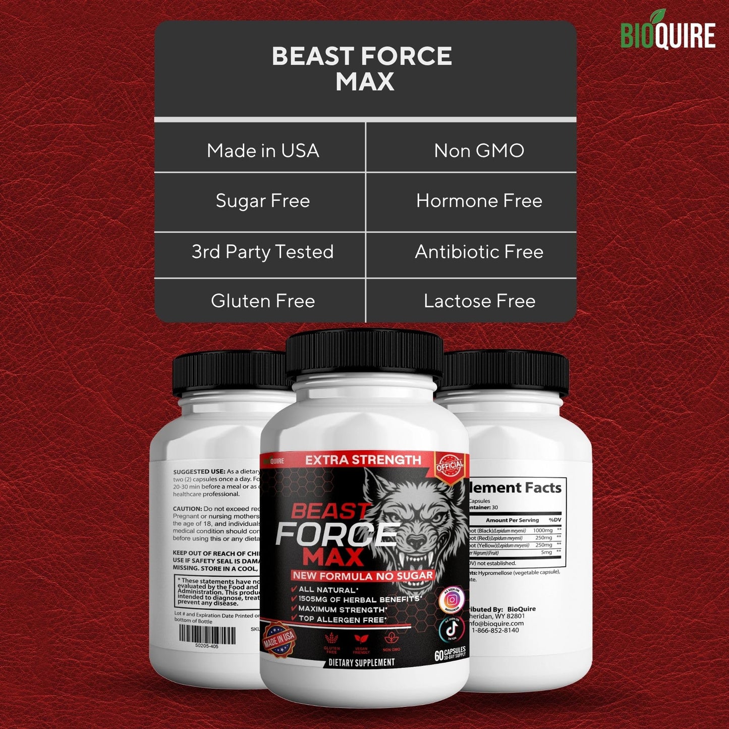 BIOQUIRE Beast Force Max Extra Strength Maca Root Complex Capsule, 60 Capsules