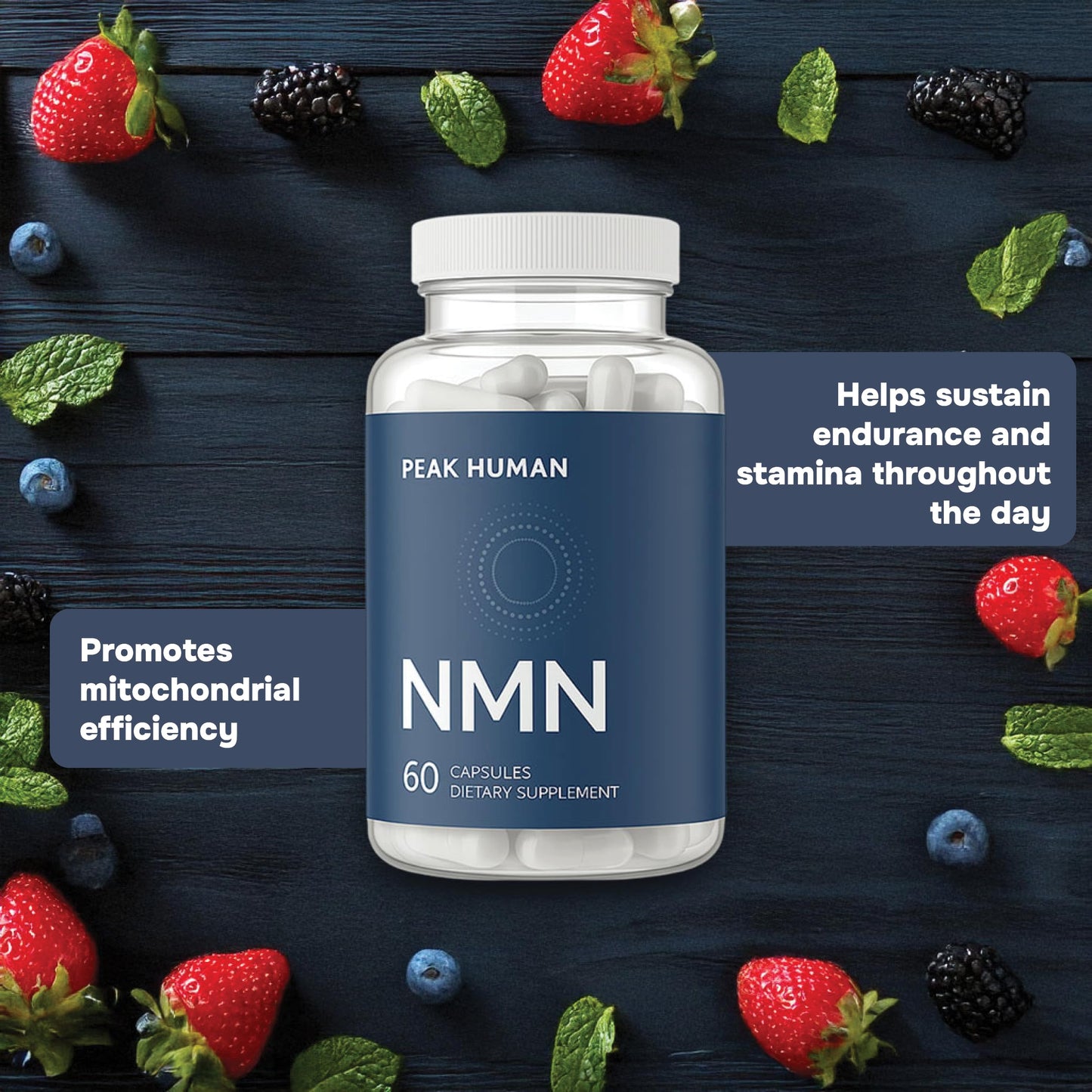 Peak Human Beta-NMN Beta Nicotinamide Mononucleotide NAD+ Precursor - Advanced Cellular Energy & Longevity - Promotes Vitality, Metabolic Function & Focus - Non-GMO, Vegan Capsules 1 Count