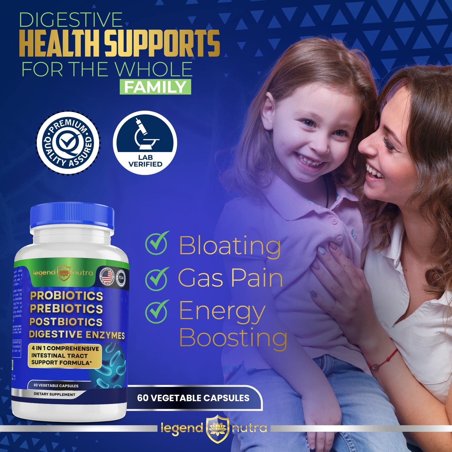 Legend Nutra Probiotics + Prebiotics Postbiotics Digestive Enzymes 4 in 1 Formula Capsules 120