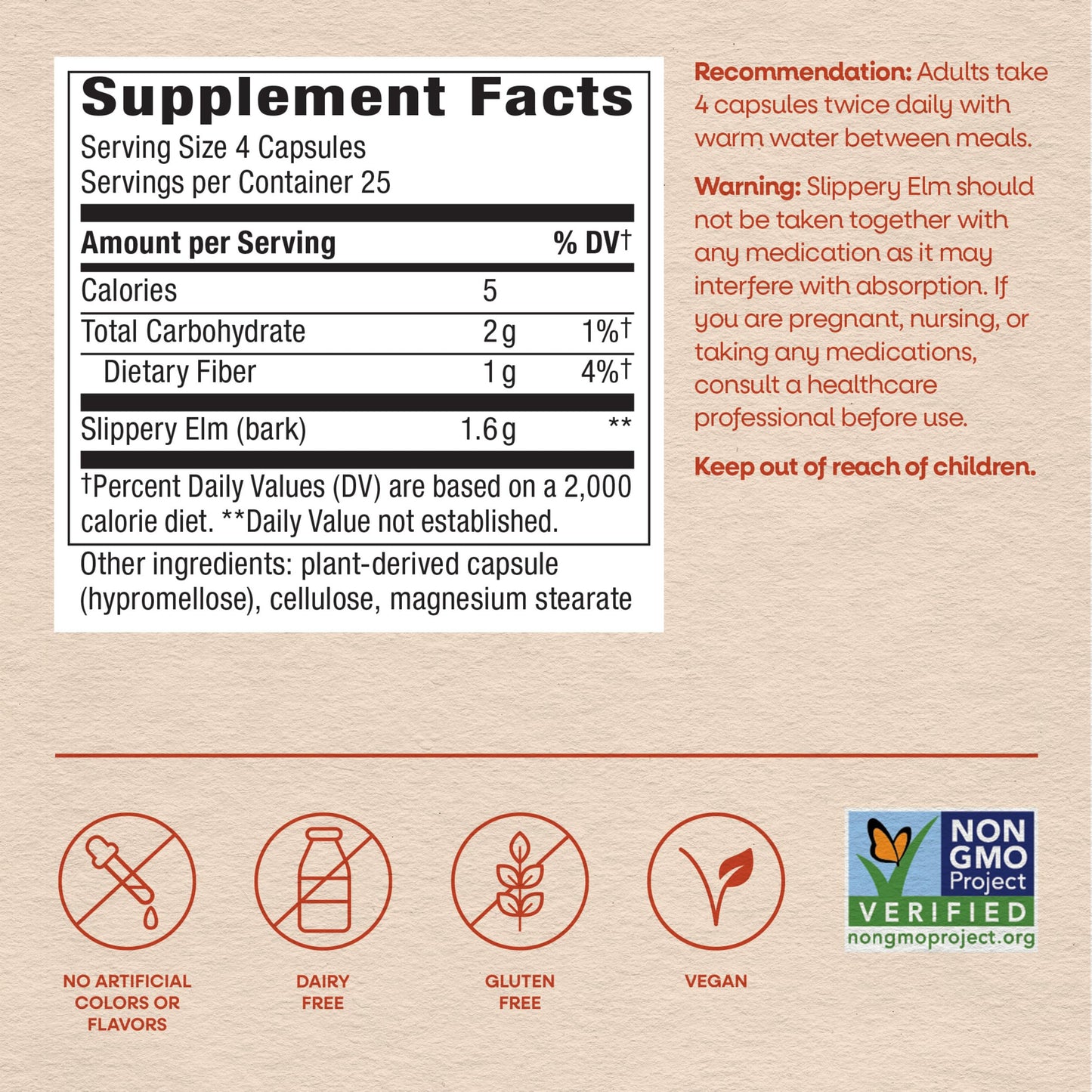 Nature's Way Slippery Elm Bark Capsules, 100 Capsules