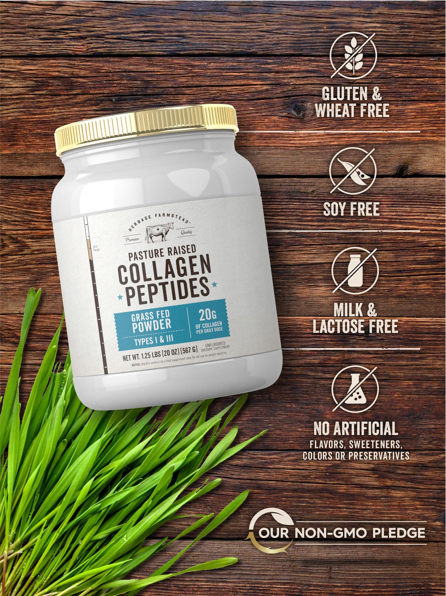 Carlyle Grass Fed Collagen Peptides Powder, 20oz, 20g per daily dose