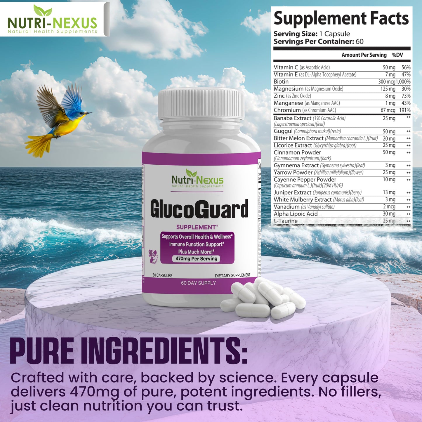NUTRI-NEXUS GlucoGuard Immune Support & Wellness Supplement, 60 Capsules