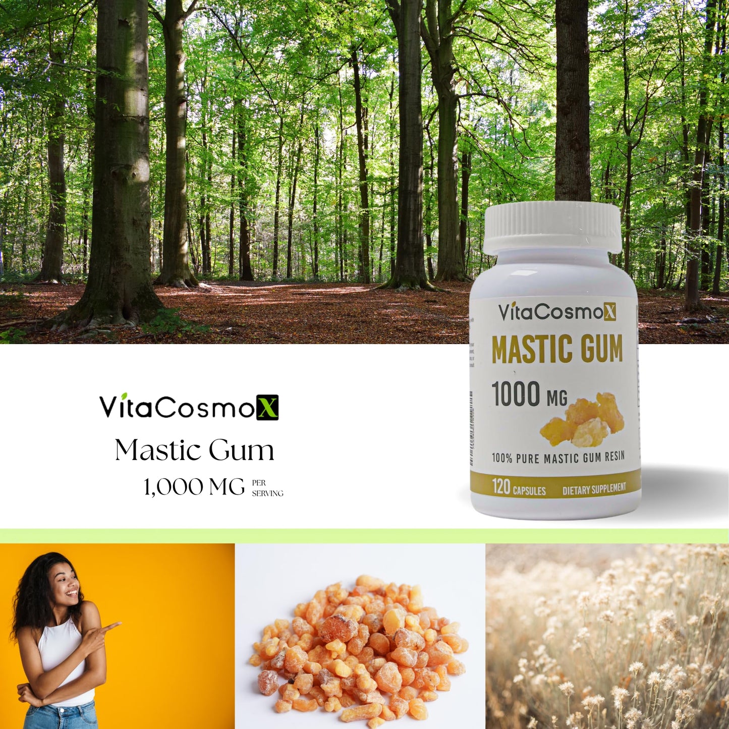 VitaCosmoX Mastic Gum Capsules, 1000 mg, 120 Capsules