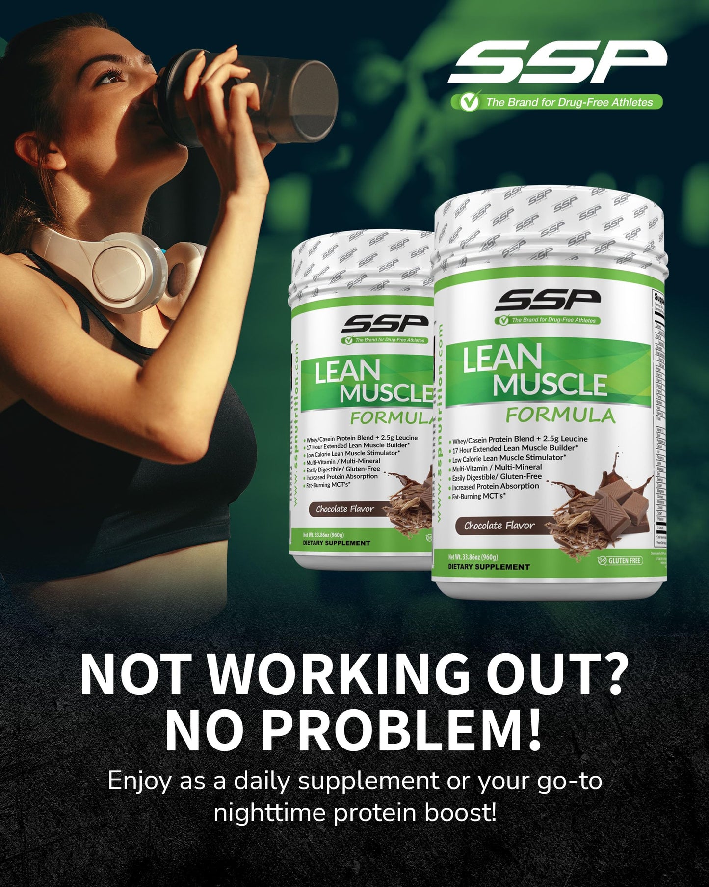 SSP Protein Whey Isolate & Casein with Leucine & MCT Powder, Chocolate, 2.12 lb