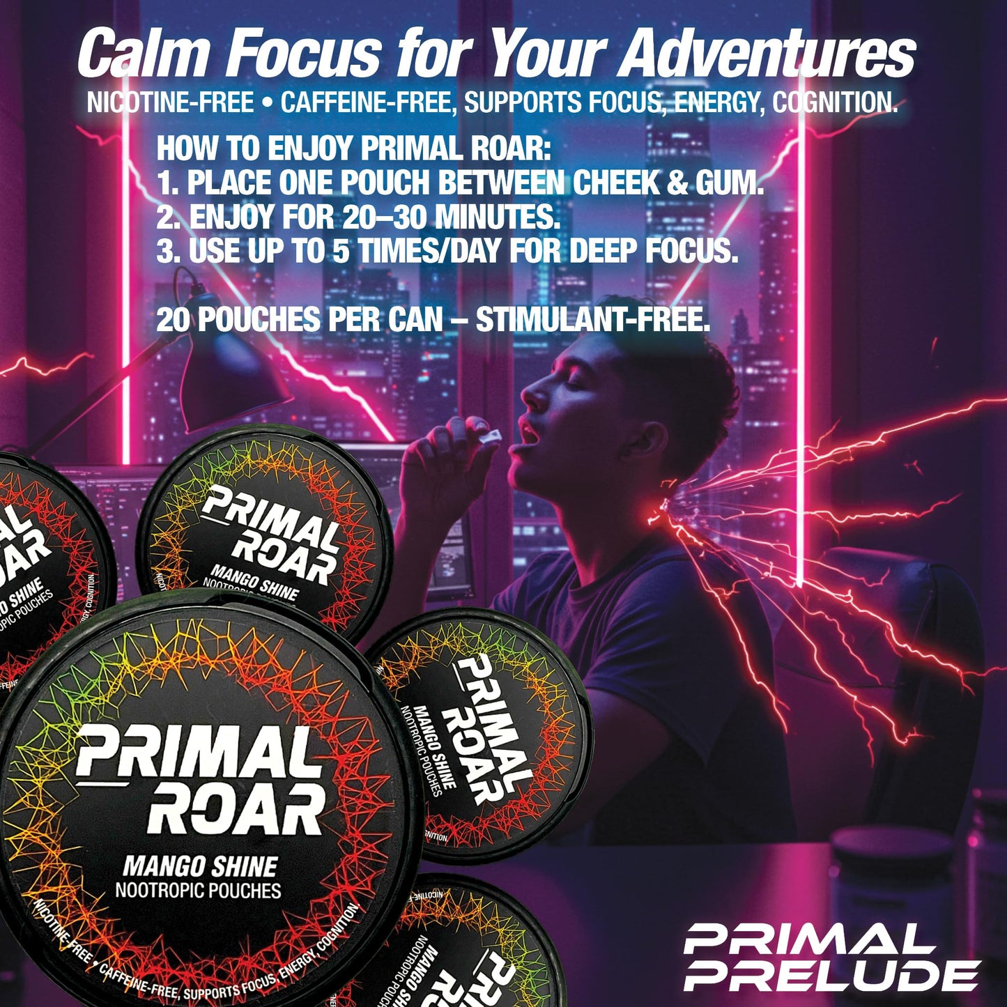 Primal Prelude Mango Mushroom Nootropic with Lion's Mane, 100 Tablets