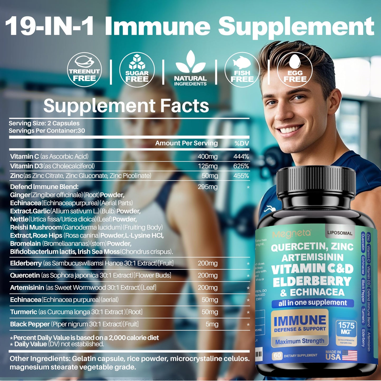 MEGNETA Immune Support Supplement Capsule 60 Count