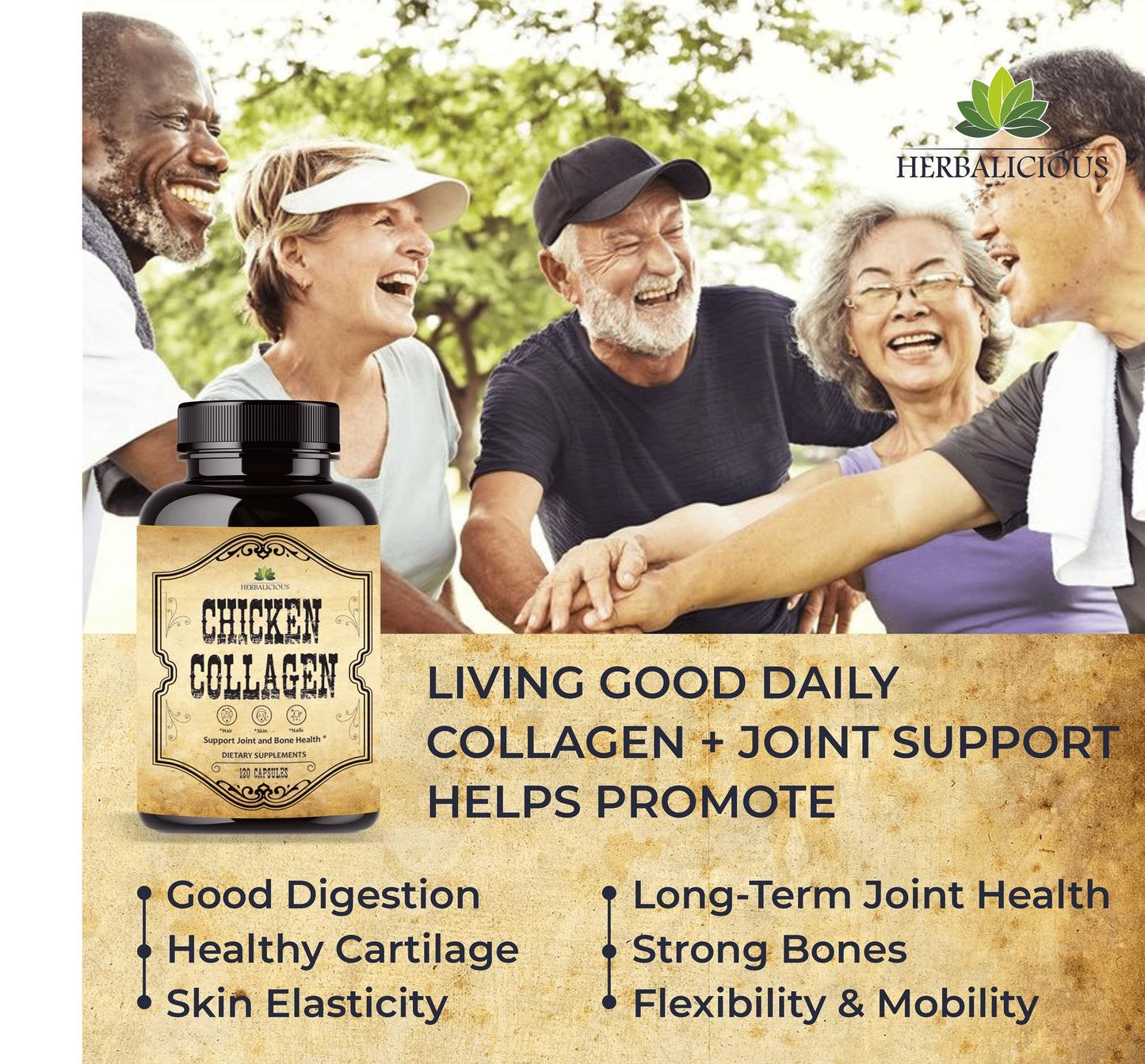 HERBALICIOUS Chicken Collagen Capsules, 120 Count